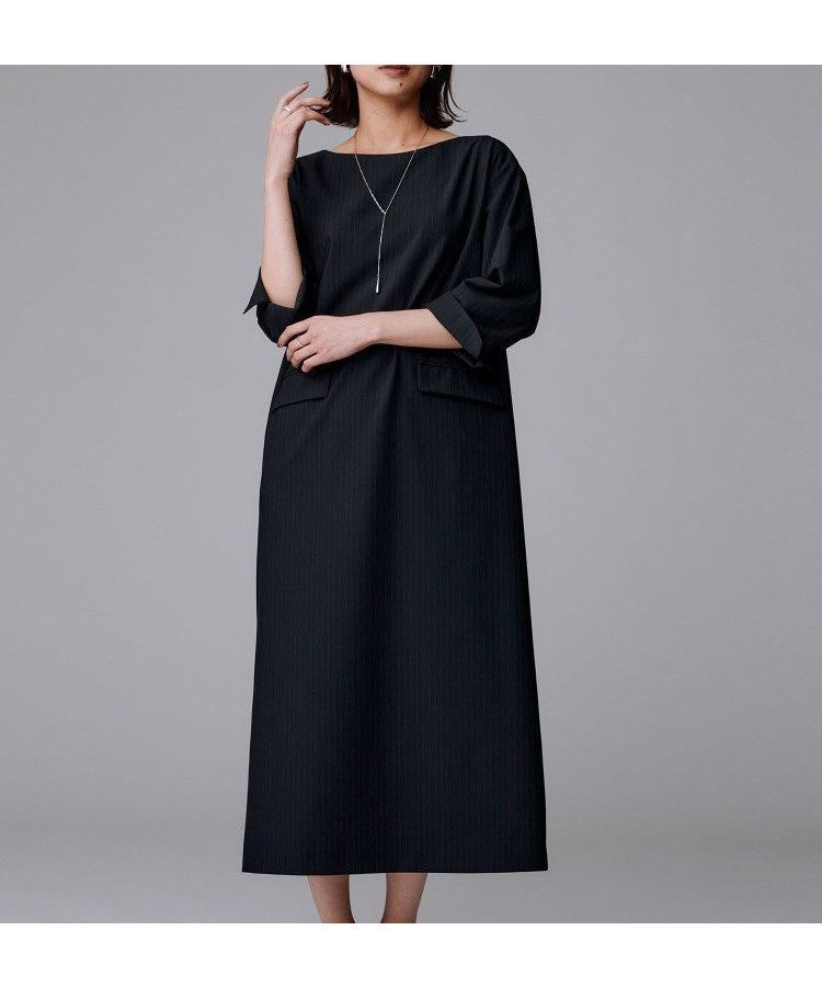 【アンタイトル/UNTITLED】の【洗える/ストレッチ素材/通勤】スーツライク ストライプワンピース インテリア・キッズ・メンズ・レディースファッション・服の通販 founy(ファニー) 　ファッション　Fashion　レディースファッション　Fashion for Women　ワンピース　Dresses　洗える　Machine Washable　コンパクト　Compact, Small Size　シンプル　Simple, Minimal　ストライプ　Stripe, Striped Pattern　ストレッチ　Stretch, Stretchy Fabric　スマート　Smart, Elegant　フラップ　Flap, Flap Pocket　ポケット　Pocket, Pocket Detail　おすすめ　Recommended / Our Picks　エレガント 上品　Elegant　ビジネス 仕事 通勤　Business / Work / Commuting　ネイビー|ID: prp329100004800941 ipo3291000000034938710