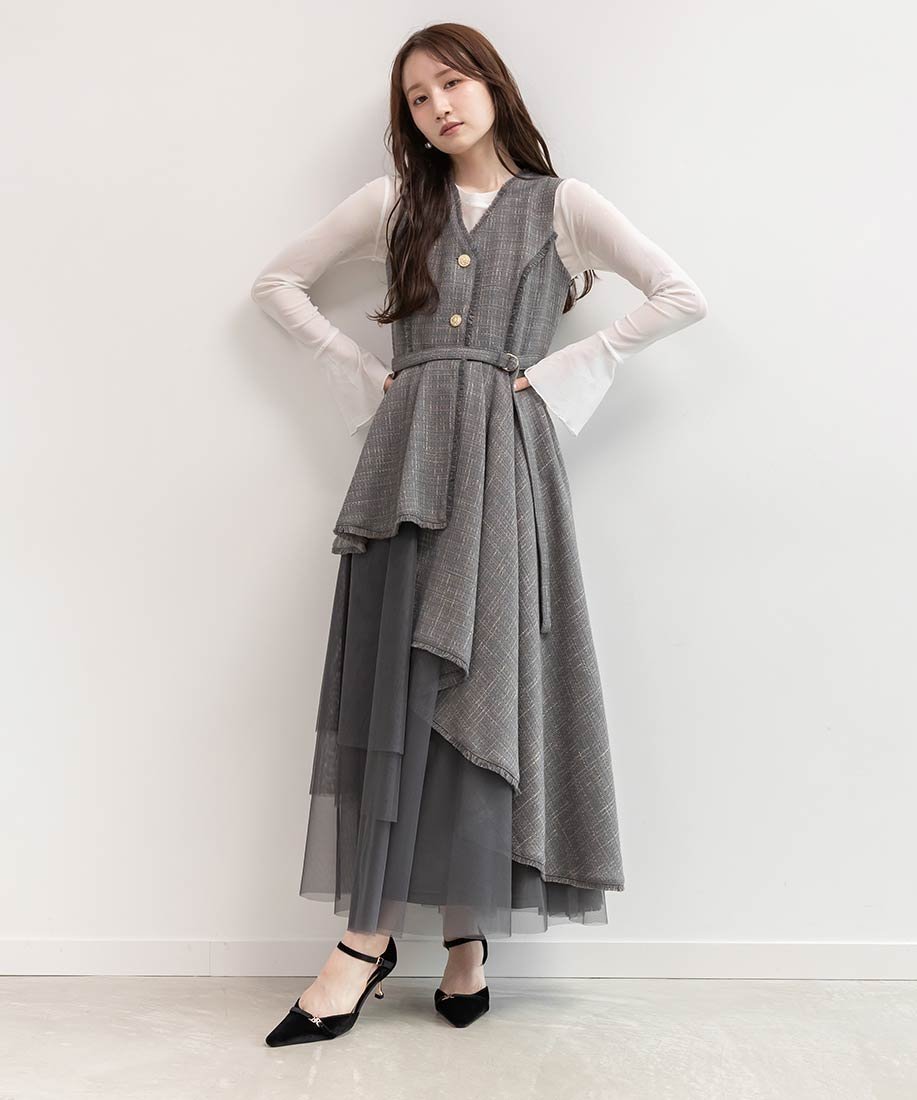 【ランダ/RANDA】のチュールレイヤードジャケットワンピース インテリア・キッズ・メンズ・レディースファッション・服の通販 founy(ファニー) ファッション Fashion レディースファッション Fashion for Women アウター Coat / Outerwear Collection レディースジャケット・軽アウター Jackets おすすめ Recommended / Our Picks インナー Innerwear シューズ Shoes, Footwear フェミニン Feminine, Girly GRAY|ID: prp329100004800954 ipo3291000000034871196