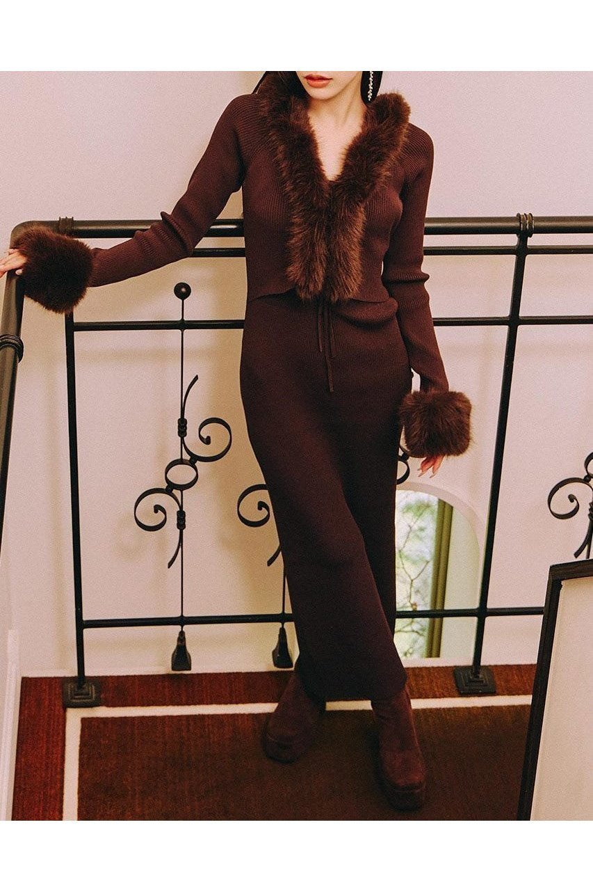 【リエンダ/rienda】のフェイクファーレディーニットワンピース インテリア・キッズ・メンズ・レディースファッション・服の通販 founy(ファニー) 　ファッション　Fashion　レディースファッション　Fashion for Women　ワンピース　Dresses　ニットワンピース　Knit Dresses　カーディガン　Cardigan, Knitwear　フェイクファー　Faux Fur, Imitation Fur　フロント　Front, Front Design　ミュール　Mule, Backless Shoes　リボン　Ribbon, Bow　再入荷　Restock / Back in Stock　冬　Winter / This Winter　BRN|ID: prp329100004800975 ipo3291000000035236818