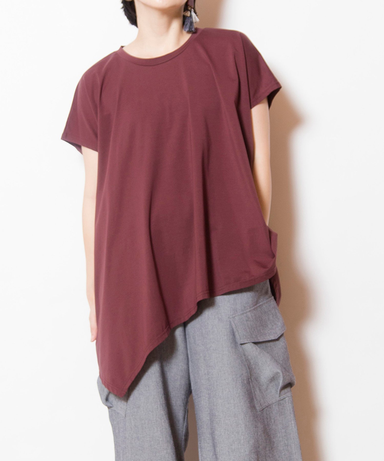 【オズモーシス/OSMOSIS】のフレアーTシャツ インテリア・キッズ・メンズ・レディースファッション・服の通販 founy(ファニー) 　ファッション　Fashion　レディースファッション　Fashion for Women　トップス・カットソー　Cut & Sew Tops　シャツ・ブラウス・オフィスカジュアル　Elegant Blouses & Button-Ups　ロングTシャツ・Tシャツ　Longline T-Shirts & Tees　カットソー　Cut and Sewn Top　再入荷　Restock / Back in Stock　夏　Summer　秋　Autumn　A/W・秋冬　Autumn/Winter　BURGUNDY|ID: prp329100004801065 ipo3291000000035174058