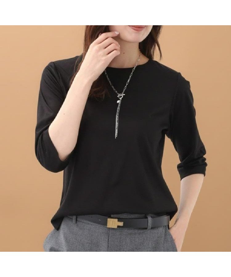 【リフレクト/Reflect】の【アウターを着てもすっきり/手洗い可/インナーにおすすめ◎】六分袖プルオーバージャージ インテリア・キッズ・メンズ・レディースファッション・服の通販 founy(ファニー) 　ファッション　Fashion　レディースファッション　Fashion for Women　トップス・カットソー　Cut & Sew Tops　カジュアルプルオーバー・ニットトップス　Pullovers & Knit Tops / Casual Pullovers　おすすめ　Recommended / Our Picks　インナー　Innerwear　ギャザー　Gathered, Ruffled　シンプル　Simple, Minimal　スマート　Smart, Elegant　ドレープ　Drape, Draping Fabric　フィット　Fit, Slim Fit　エレガント 上品　Elegant　ブラック|ID: prp329100004801070 ipo3291000000034983925