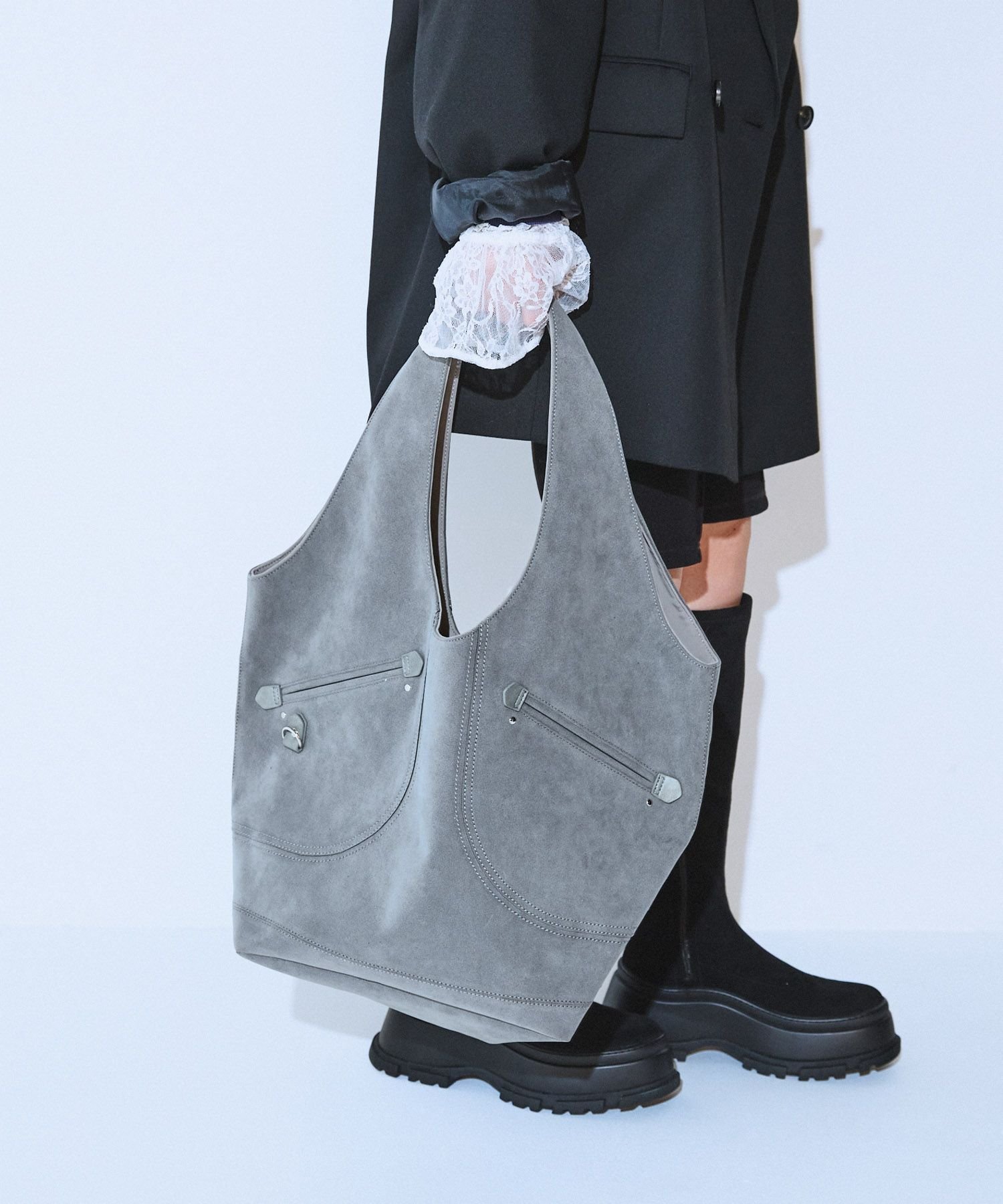 【ジーナシス/JEANASiS】のステッチフェイクスエードトート インテリア・キッズ・メンズ・レディースファッション・服の通販 founy(ファニー) 　ファッション　Fashion　レディースファッション　Fashion for Women　バッグ　Bags　おすすめ　Recommended / Our Picks　シンプル　Simple, Minimal　ジャケット　Jacket, Outerwear　デニム　Denim, Jeans Material　ポケット　Pocket, Pocket Detail　ヴィンテージ　Vintage Style　A/W・秋冬　Autumn/Winter　ビジネス 仕事 通勤　Business / Work / Commuting　グレー|ID: prp329100004801113 ipo3291000000034833966