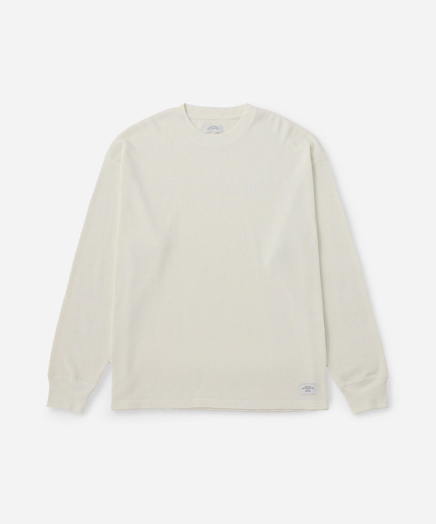 【サタデイズ ニューヨークシティ/SATURDAYS NYC】のAlex Waffle Relaxed LS Tee インテリア・キッズ・メンズ・レディースファッション・服の通販 founy(ファニー) 　ファッション　Fashion　レディースファッション　Fashion for Women　サーマル　Thermal, Waffle Knit　スリーブ　Sleeve, Long Sleeve / Short Sleeve　フィット　Fit, Slim Fit　リラックス　Relax, Relaxed Fit　ロング　Long, Long-Length　ワッフル　Waffle, Waffle Knit　ワンポイント　One Point, Statement Accent　オフホワイト(15)|ID: prp329100004801323 ipo3291000000034835425
