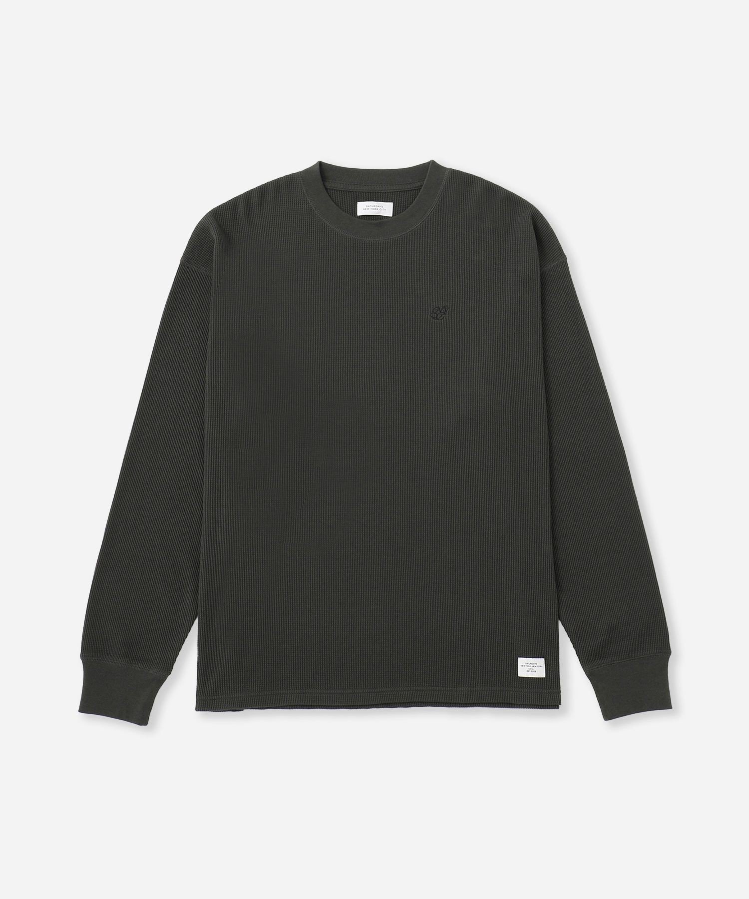 【サタデイズ ニューヨークシティ/SATURDAYS NYC】のAlex Waffle Relaxed LS Tee インテリア・キッズ・メンズ・レディースファッション・服の通販 founy(ファニー) 　ファッション　Fashion　レディースファッション　Fashion for Women　サーマル　Thermal, Waffle Knit　スリーブ　Sleeve, Long Sleeve / Short Sleeve　フィット　Fit, Slim Fit　リラックス　Relax, Relaxed Fit　ロング　Long, Long-Length　ワッフル　Waffle, Waffle Knit　ワンポイント　One Point, Statement Accent　オリーブ(37)|ID: prp329100004801323 ipo3291000000034835426