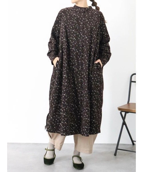 【ルディックパーク/LUDIC PARK】の花柄コーデュロイワンピース インテリア・キッズ・メンズ・レディースファッション・服の通販 founy(ファニー) ファッション Fashion レディースファッション Fashion for Women ワンピース Dresses ギャザー Gathered, Ruffled コーデュロイ Corduroy, Cord Fabric フェミニン Feminine, Girly 茶|ID: prp329100004801624 ipo3291000000034837432