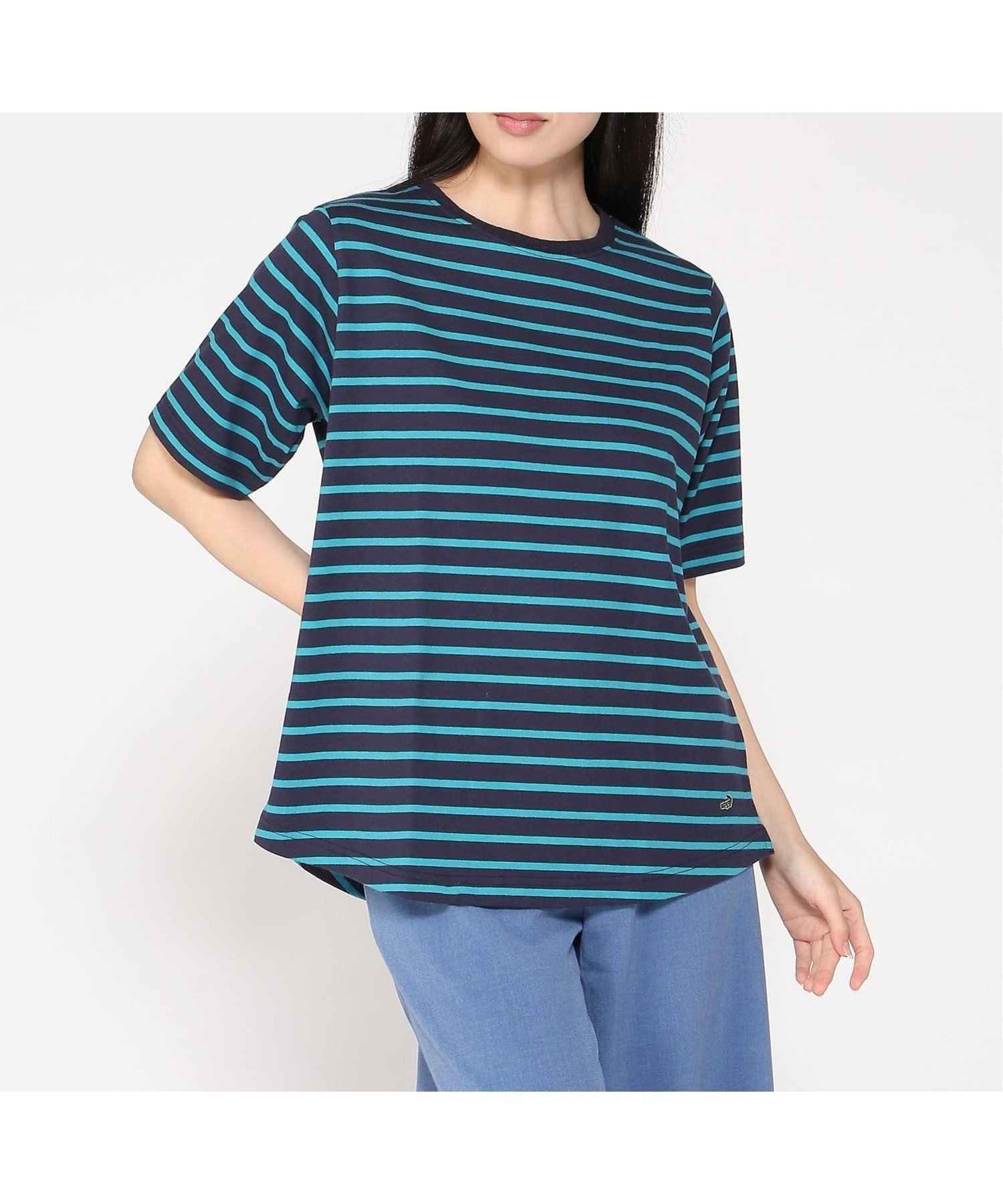 【クロコダイル/CROCODILE】のボーダー柄 5分袖 カットソー インテリア・キッズ・メンズ・レディースファッション・服の通販 founy(ファニー) 　ファッション　Fashion　レディースファッション　Fashion for Women　トップス・カットソー　Cut & Sew Tops　カットソー・ベーシックTシャツ　Cut-and-Sewn Tops / Stretch Tees & Basics　インナー　Innerwear　カットソー　Cut and Sewn Top　ベーシック　Basic, Essential　ボーダー　Border, Stripe　ロング　Long, Long-Length　ネイビー|ID: prp329100004801643 ipo3291000000034837582