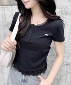 【イング/INGNI】のヘンリーレース付プレートロゴリブトップス クロ|ID: prp329100004801685 ipo3291000000034837926