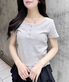 【イング/INGNI】のヘンリーレース付プレートロゴリブトップス グレー|ID: prp329100004801685 ipo3291000000034837931