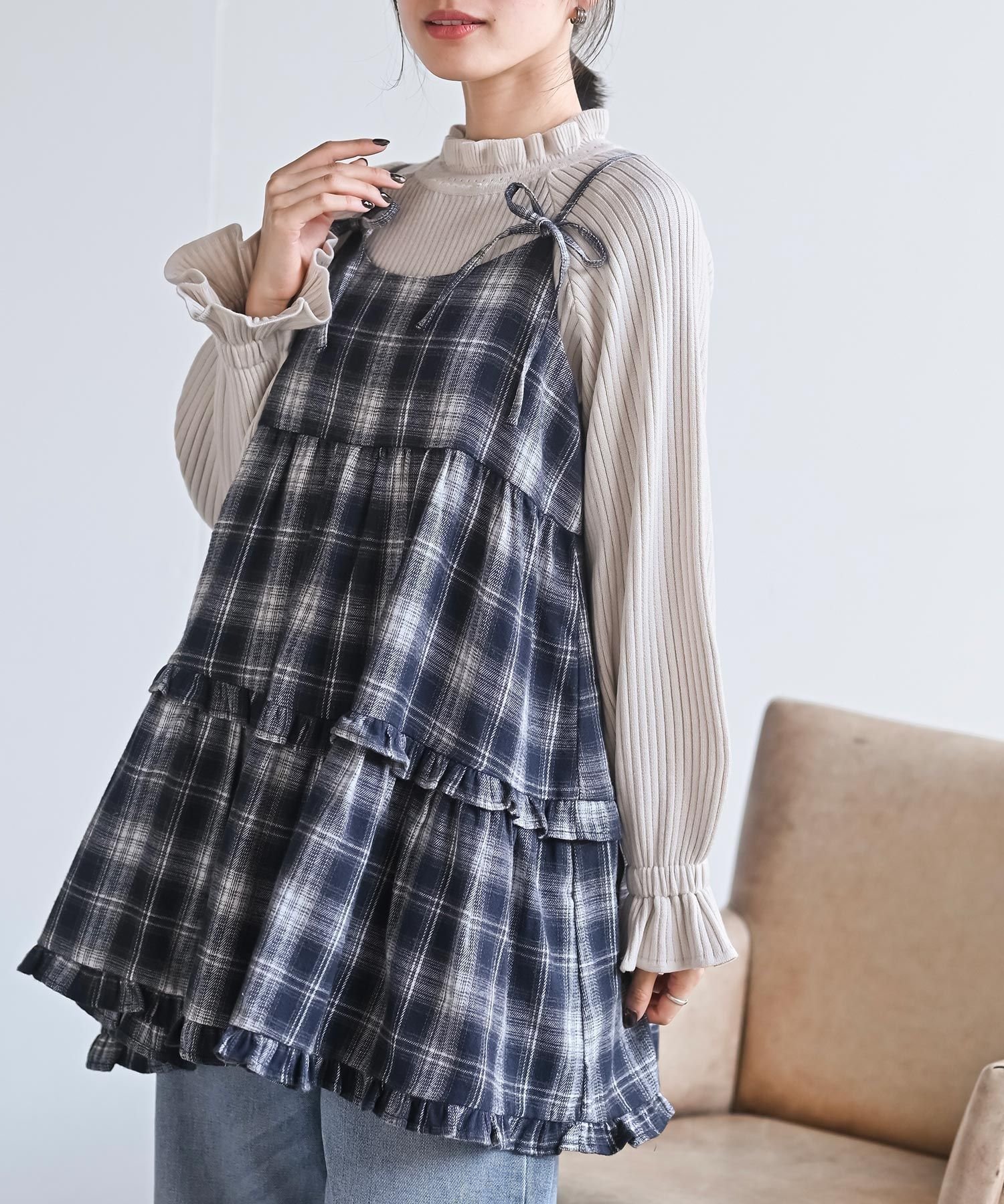 【アールピーエス/rps】の起毛チェックティアードキャミチュニック 人気、トレンドファッション・服の通販 founy(ファニー) ファッション Fashion レディースファッション Fashion for Women トップス・カットソー Cut & Sew Tops キャミソール&ノースリーブ Camisoles & Sleeveless Tops チェック Check, Plaid, Tartan ティアード Tiered, Tiered Style フリル Frill, Ruffle リボン Ribbon, Bow other-1|ID: prp329100004801695 ipo3291000000034837970