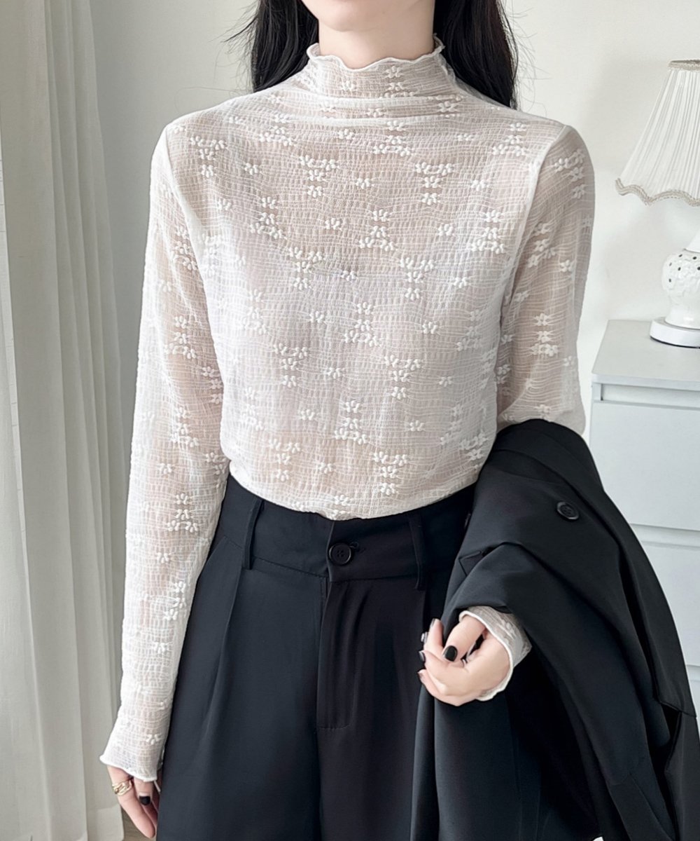 【ミニミニストア/miniministore】の花柄ジャガードシースルートップス 韓国風 人気、トレンドファッション・服の通販 founy(ファニー) ファッション Fashion レディースファッション Fashion for Women トップス・カットソー Cut & Sew Tops 花柄・フラワープリント・モチーフ Floral Prints & Motifs / Flower Pattern Tops インナー Innerwear ジャケット Jacket, Outerwear トレンド Trend, Trending Now レース Lace, Lace Fabric other-1|ID: prp329100004801711 ipo3291000000034838107