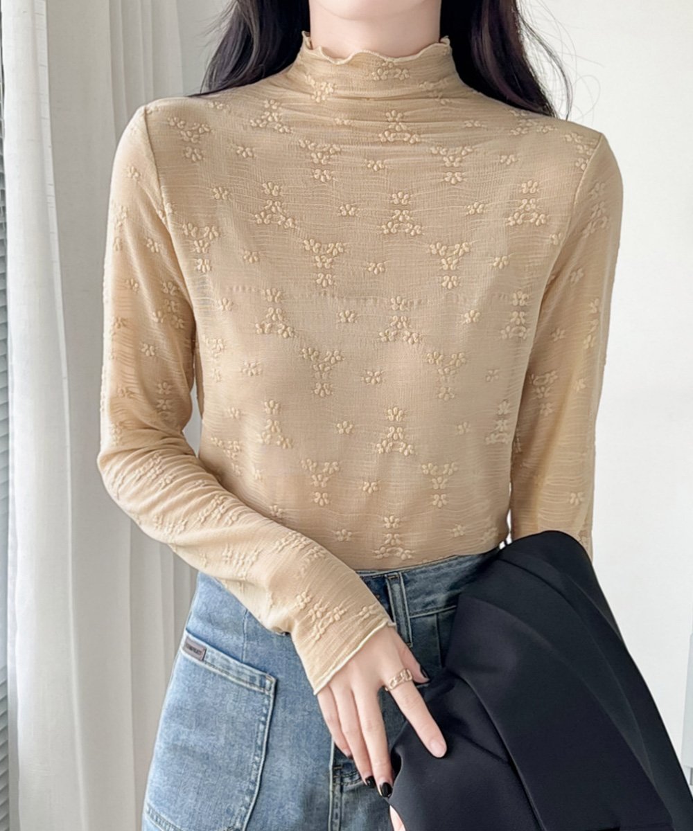 【ミニミニストア/miniministore】の花柄ジャガードシースルートップス 韓国風 インテリア・キッズ・メンズ・レディースファッション・服の通販 founy(ファニー) ファッション Fashion レディースファッション Fashion for Women トップス・カットソー Cut & Sew Tops 花柄・フラワープリント・モチーフ Floral Prints & Motifs / Flower Pattern Tops インナー Innerwear ジャケット Jacket, Outerwear トレンド Trend, Trending Now レース Lace, Lace Fabric ベージュ|ID: prp329100004801711 ipo3291000000034838109