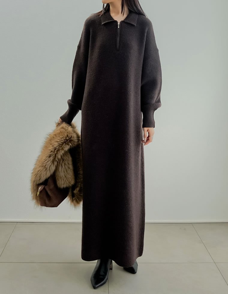 【リエディ/Re:EDIT】の片畔編み襟付きハーフジップニットワンピ インテリア・キッズ・メンズ・レディースファッション・服の通販 founy(ファニー) ファッション Fashion レディースファッション Fashion for Women ワンピース Dresses ニットワンピース Knit Dresses おすすめ Recommended / Our Picks インナー Innerwear カットソー Cut and Sewn Top コンパクト Compact, Small Size ショート Short, Short Length ジップ Zip, Zipper トレンド Trend, Trending Now バランス Balance, Style Balance ミドル Middle Length, Mid Height エレガント 上品 Elegant 畦 Ribbed Knit ブラウン|ID: prp329100004801808 ipo3291000000034838802