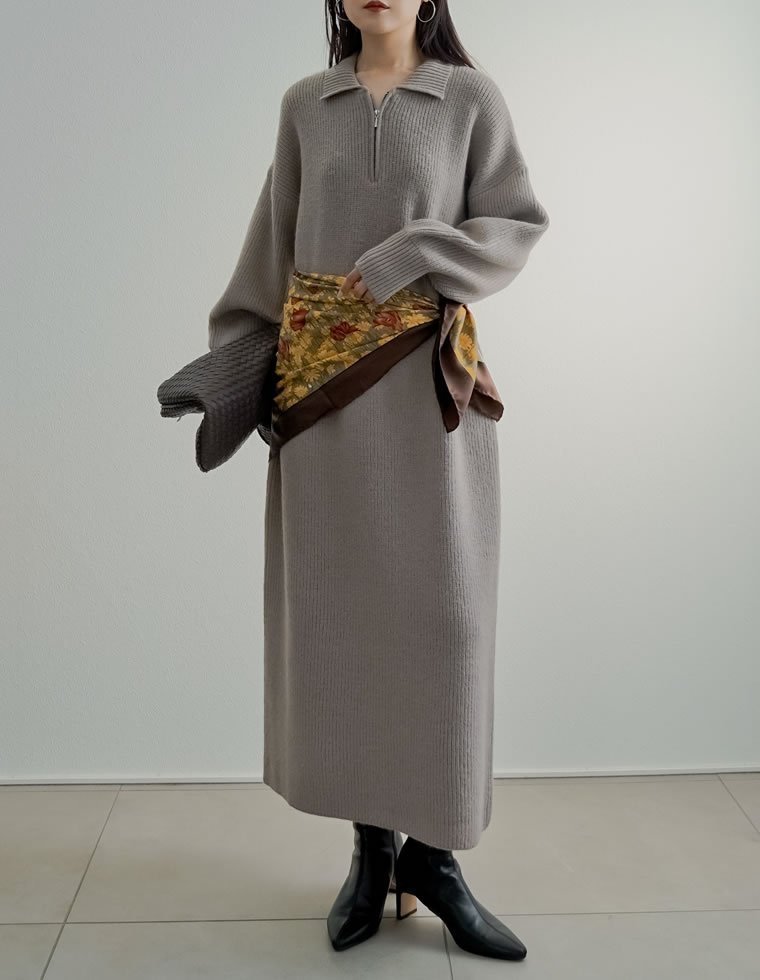 【リエディ/Re:EDIT】の片畔編み襟付きハーフジップニットワンピ インテリア・キッズ・メンズ・レディースファッション・服の通販 founy(ファニー) ファッション Fashion レディースファッション Fashion for Women ワンピース Dresses ニットワンピース Knit Dresses おすすめ Recommended / Our Picks インナー Innerwear カットソー Cut and Sewn Top コンパクト Compact, Small Size ショート Short, Short Length ジップ Zip, Zipper トレンド Trend, Trending Now バランス Balance, Style Balance ミドル Middle Length, Mid Height エレガント 上品 Elegant 畦 Ribbed Knit グレージュ|ID: prp329100004801808 ipo3291000000034838804