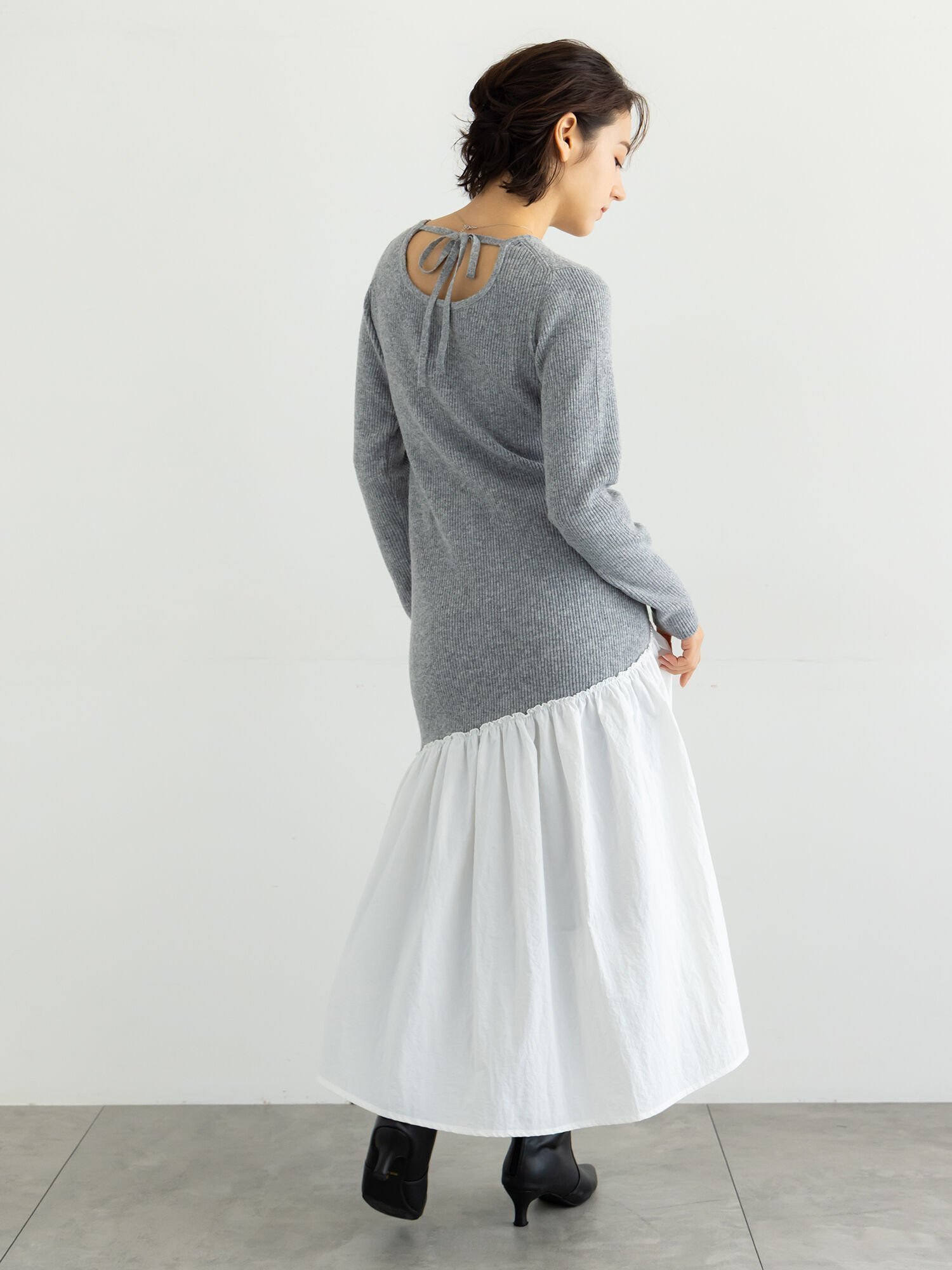 【テチチ/Te chichi】の【宮本茉由着用】リブニットドッキングアシメワンピース 人気、トレンドファッション・服の通販 founy(ファニー) 　ファッションモデル・俳優・女優　Models　女性　Women　宮本茉由　MIyamoto Mayu　ファッション　Fashion　レディースファッション　Fashion for Women　ワンピース　Dresses　アシンメトリー　Asymmetrical Style　ドッキング　Docking, Mixed Material　フェミニン　Feminine, Girly　リボン　Ribbon, Bow　ロング　Long, Long-Length　切替　Switching, Contrast Panel　 other-1|ID: prp329100004801888 ipo3291000000034839245