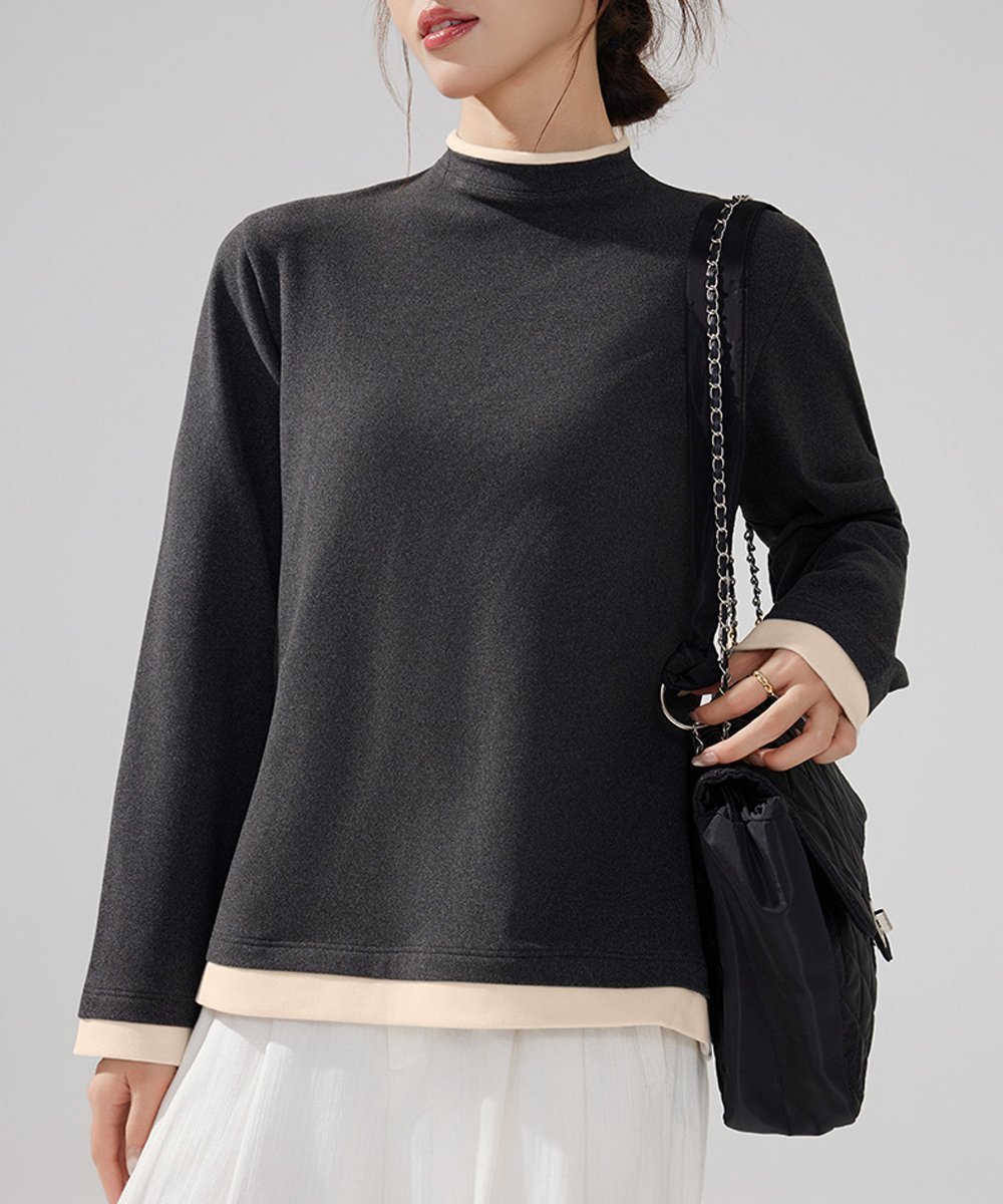 【ミニミニストア/miniministore】のハイネックトップス レイヤード風 長袖T インテリア・キッズ・メンズ・レディースファッション・服の通販 founy(ファニー) ファッション Fashion レディースファッション Fashion for Women トップス・カットソー Cut & Sew Tops シンプル Simple, Minimal 長袖 Long Sleeve, Full Sleeve ハイネック High Neck, Mock Neck 防寒 Cold Protection, Winter-Ready ワイド Wide, Wide Fit A/W・秋冬 Autumn/Winter チャコールグレー|ID: prp329100004802003 ipo3291000000034839950