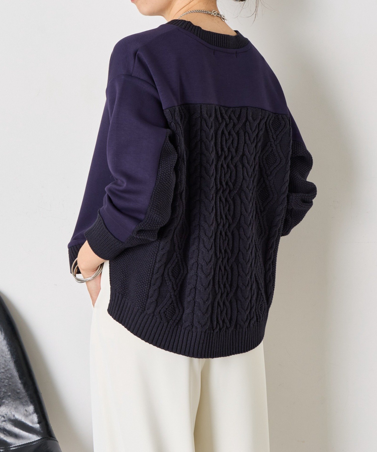 【ジェナ エスパス メルヴェイユ/Jena espace merveilleux】の【一枚で映える】ケーブルドッキングプルオーバー インテリア・キッズ・メンズ・レディースファッション・服の通販 founy(ファニー) ファッション Fashion レディースファッション Fashion for Women トップス・カットソー Cut & Sew Tops カジュアルプルオーバー・ニットトップス Pullovers & Knit Tops / Casual Pullovers 切替 Switching, Contrast Panel スマート Smart, Elegant ドッキング Docking, Mixed Material 再入荷 Restock / Back in Stock おすすめ Recommended / Our Picks エレガント 上品 Elegant ネイビー|ID: prp329100004802051 ipo3291000000034840223