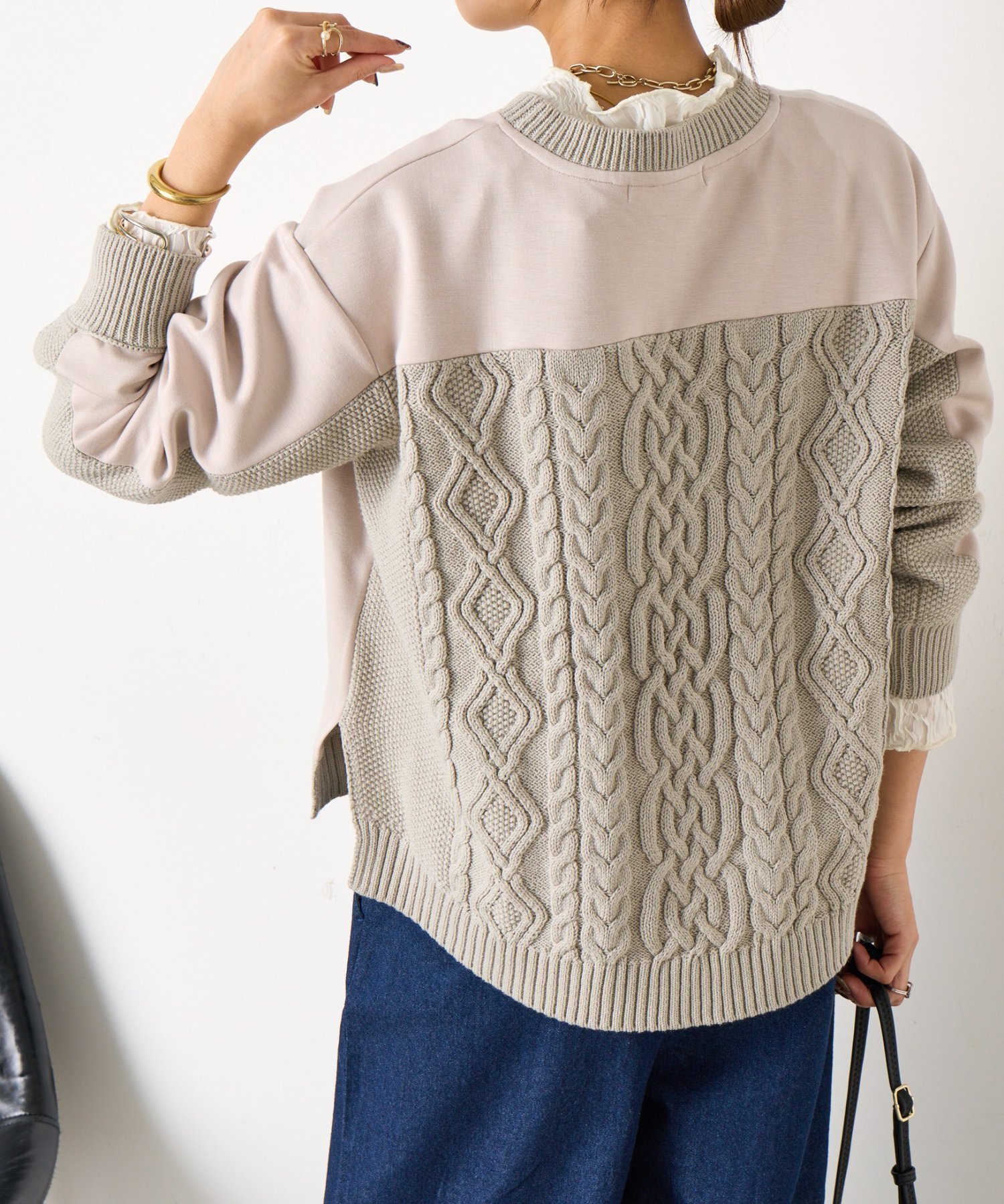 【ジェナ エスパス メルヴェイユ/Jena espace merveilleux】の【一枚で映える】ケーブルドッキングプルオーバー インテリア・キッズ・メンズ・レディースファッション・服の通販 founy(ファニー) ファッション Fashion レディースファッション Fashion for Women トップス・カットソー Cut & Sew Tops カジュアルプルオーバー・ニットトップス Pullovers & Knit Tops / Casual Pullovers 切替 Switching, Contrast Panel スマート Smart, Elegant ドッキング Docking, Mixed Material 再入荷 Restock / Back in Stock おすすめ Recommended / Our Picks エレガント 上品 Elegant グレー|ID: prp329100004802051 ipo3291000000034840224