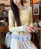 【チェルカ/CERCA】のNia/Nia(ニア)/ワンショルダーリボン バイカラーチェックフリルトップス イエロー|ID: prp329100004802062 ipo3291000000034840297