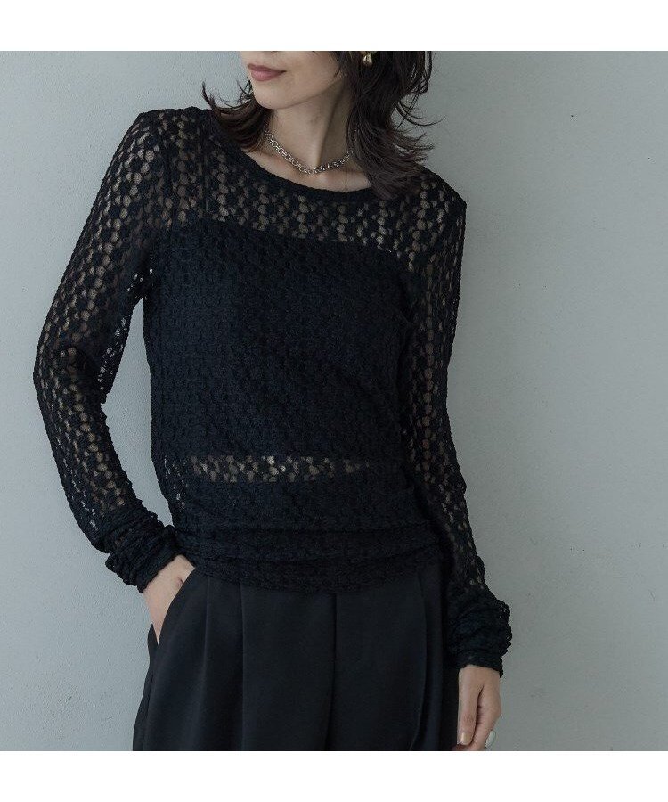 【インディヴィ/INDIVI】のバックカットアウトレースカットソー インテリア・キッズ・メンズ・レディースファッション・服の通販 founy(ファニー) ファッション Fashion レディースファッション Fashion for Women トップス・カットソー Cut & Sew Tops カットソー・ベーシックTシャツ Cut-and-Sewn Tops / Stretch Tees & Basics シンプル Simple, Minimal ラウンド Round, Round Neck レース Lace, Lace Fabric ブラック|ID: prp329100004802076 ipo3291000000034840466