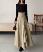 【ジュノア/JUNOAH】のハイウエストツイードフリンジフレアスカート ベージュ|ID: prp329100004802386 ipo3291000000034947838