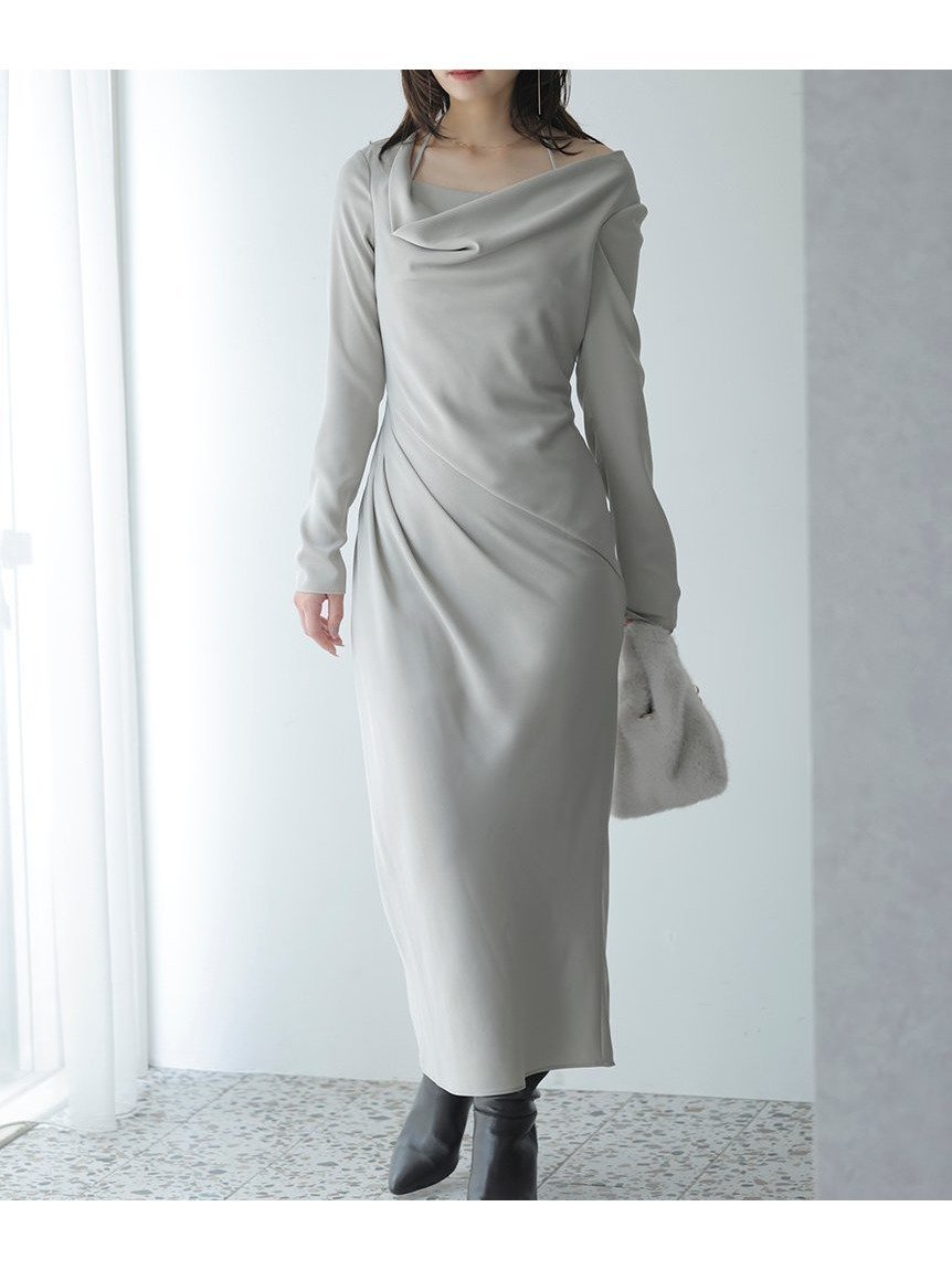 【スナイデル/SNIDEL】のドレープバックサテンロングワンピース インテリア・キッズ・メンズ・レディースファッション・服の通販 founy(ファニー) 　ファッション　Fashion　レディースファッション　Fashion for Women　ワンピース　Dresses　インナー　Innerwear　キャミソール　Camisole, Spaghetti Strap Top　サテン　Satin, Glossy Fabric　シンプル　Simple, Minimal　ストレート　Straight, Straight Cut　スマート　Smart, Elegant　スリット　Slit, Slit Detail　デコルテ　Décolleté, Neckline　ドッキング　Docking, Mixed Material　ドレープ　Drape, Draping Fabric　おすすめ　Recommended / Our Picks　MNT[021]|ID: prp329100004802406 ipo3291000000034842678