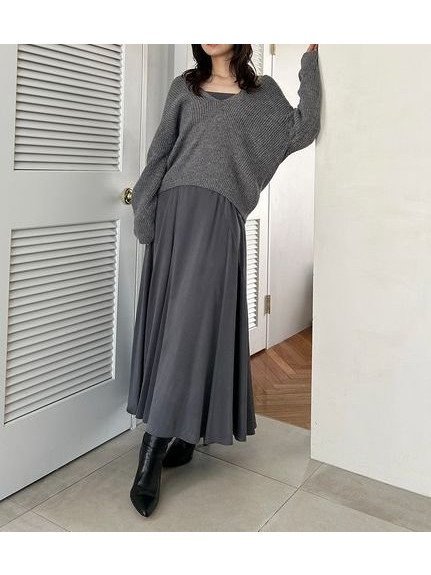 【スナイデル/SNIDEL】のキーネックニットセットキャミワンピース インテリア・キッズ・メンズ・レディースファッション・服の通販 founy(ファニー) 　ファッション　Fashion　レディースファッション　Fashion for Women　ワンピース　Dresses　キャミソールワンピース　Camisole Dresses　エレガント 上品　Elegant　キャミワンピース　Cami Dress, Slip Dress　今季　This Season, Current Season　サテン　Satin, Glossy Fabric　ストレート　Straight, Straight Cut　スマート　Smart, Elegant　ドレープ　Drape, Draping Fabric　フロント　Front, Front Design　ラップ　Wrap, Wrap Design　ルーズ　Loose, Oversized　おすすめ　Recommended / Our Picks　GRY[006]|ID: prp329100004802408 ipo3291000000034842685