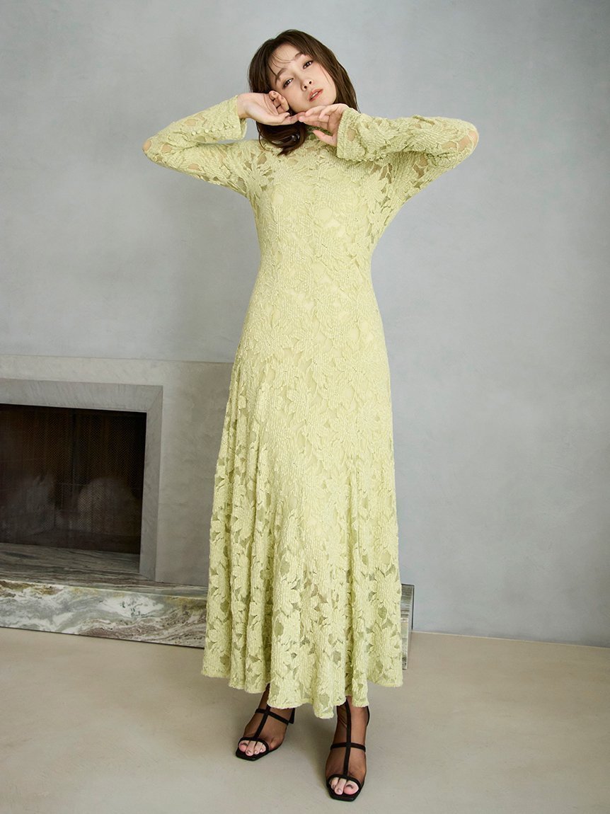 【フレイ アイディー/FRAY I.D】のフラワーストレッチレースワンピース インテリア・キッズ・メンズ・レディースファッション・服の通販 founy(ファニー) 　ファッション　Fashion　レディースファッション　Fashion for Women　ワンピース　Dresses　インナー　Innerwear　ヴィンテージ　Vintage Style　キャミソール　Camisole, Spaghetti Strap Top　今季　This Season, Current Season　スマート　Smart, Elegant　定番　Standard, Basic Item　人気　Popular, Best Seller　ハイネック　High Neck, Mock Neck　ベロア　Velour, Soft Velvet　レース　Lace, Lace Fabric　おすすめ　Recommended / Our Picks　エレガント 上品　Elegant　LIME[022]|ID: prp329100004802441 ipo3291000000034842861