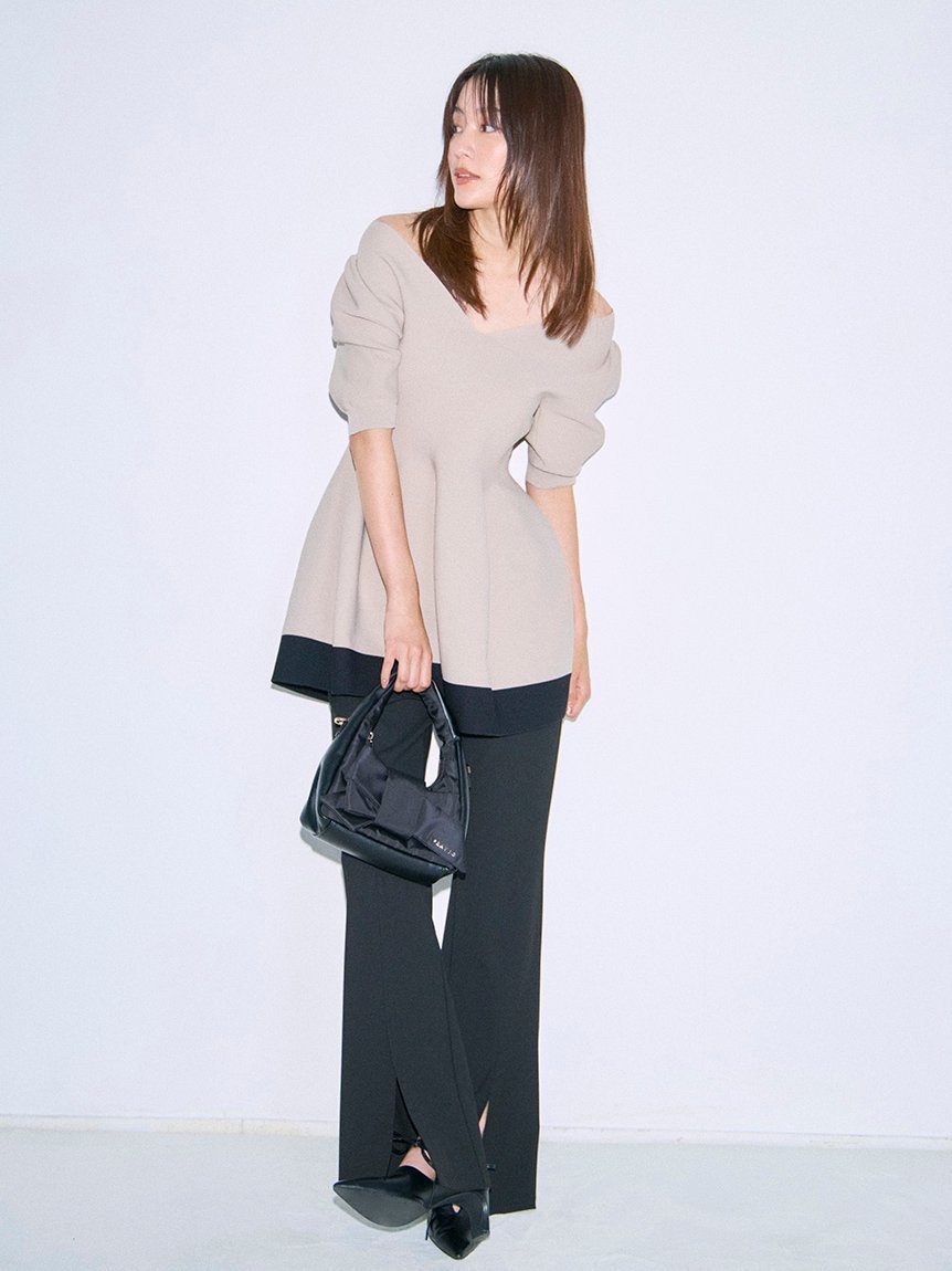 【フレイ アイディー/FRAY I.D】の【ONLINE限定】ペプラムニット フロントスリットストレッチパンツセットアップ/ウォッシャブル インテリア・キッズ・メンズ・レディースファッション・服の通販 founy(ファニー) 　ファッション　Fashion　レディースファッション　Fashion for Women　セットアップ　Matching Sets　レディースパンツ・ボトムス　Pants & Trousers / Bottoms　ウォッシャブル　Machine Washable　ストレッチ　Stretch, Stretchy Fabric　スマート　Smart, Elegant　スリット　Slit, Slit Detail　セットアップ　Set-Up, Coordinated Outfit　フォルム　Silhouette, Form　フロント　Front, Front Design　ペプラム　Peplum, Flared Hem　BEG[037]|ID: prp329100004802442 ipo3291000000034842865