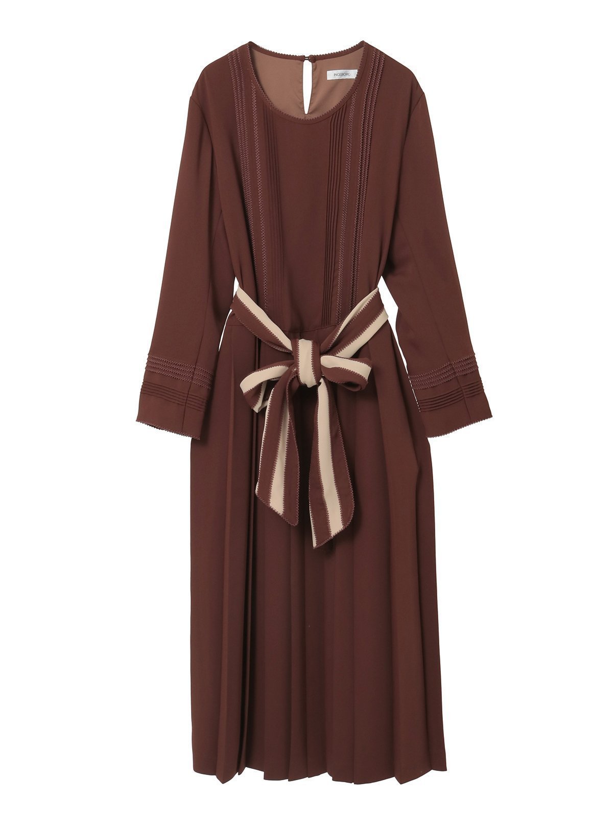 【ピンクハウス/PINK HOUSE】のサッシュベルト付きワンピース インテリア・キッズ・メンズ・レディースファッション・服の通販 founy(ファニー) ファッション Fashion レディースファッション Fashion for Women ワンピース Dresses ベルト&ウエストマーク Belts & Waist Accessories エレガント 上品 Elegant カフス Cuff Design サテン Satin, Glossy Fabric とろみ Fluid, Flowy Fabric プリーツ Pleats, Pleated ボーダー Border, Stripe ロング Long, Long-Length おすすめ Recommended / Our Picks ブラウン|ID: prp329100004802480 ipo3291000000034843155