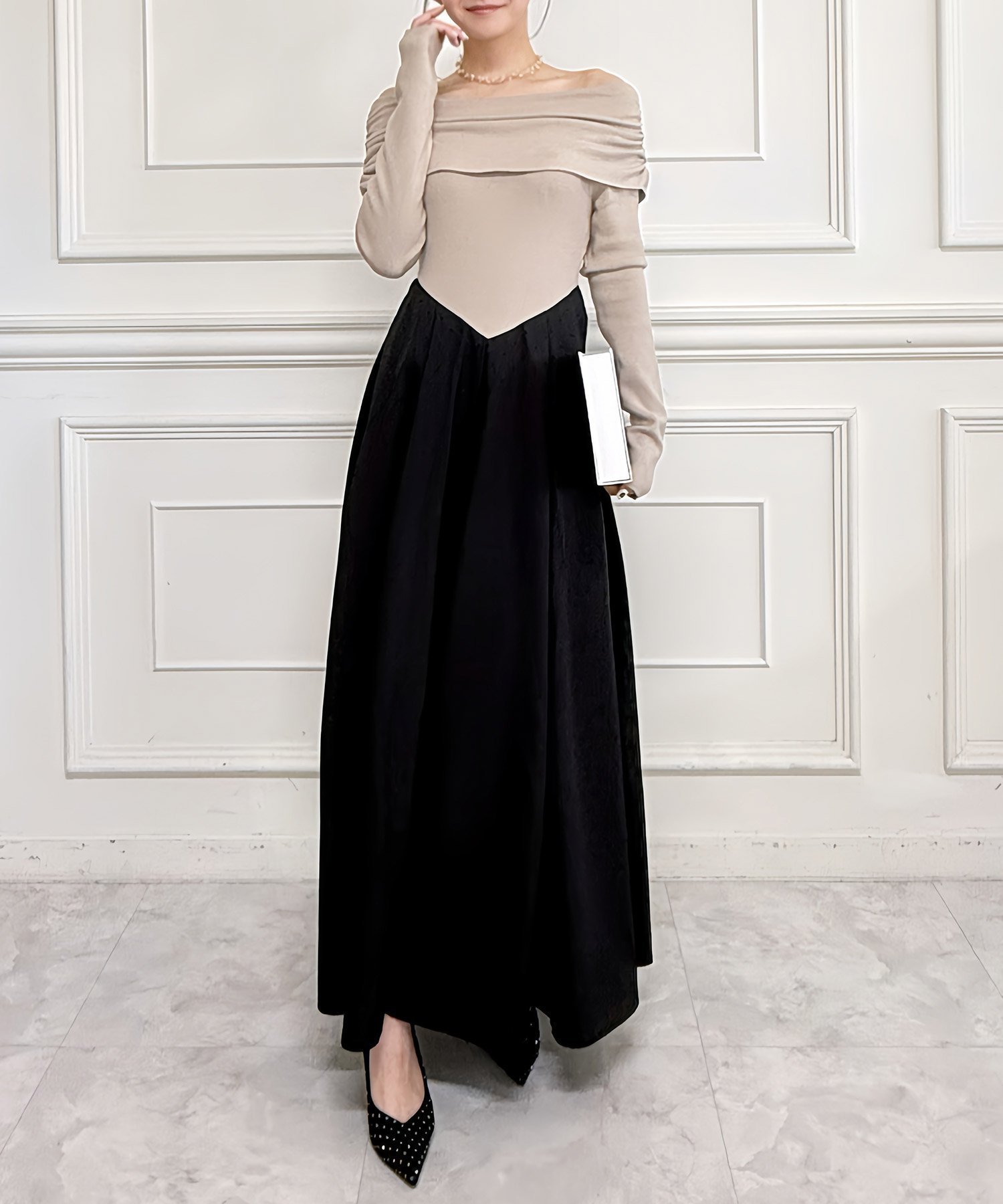 【ロイヤルパーティー/ROYAL PARTY】のオフショルギャザードットフレアドッキングワンピース インテリア・キッズ・メンズ・レディースファッション・服の通販 founy(ファニー) ファッション Fashion レディースファッション Fashion for Women ワンピース Dresses ギャザー Gathered, Ruffled ドッキング Docking, Mixed Material ドット Polka Dot, Dot Pattern フレア Flare, Flared エレガント 上品 Elegant ブラック|ID: prp329100004802485 ipo3291000000034843197