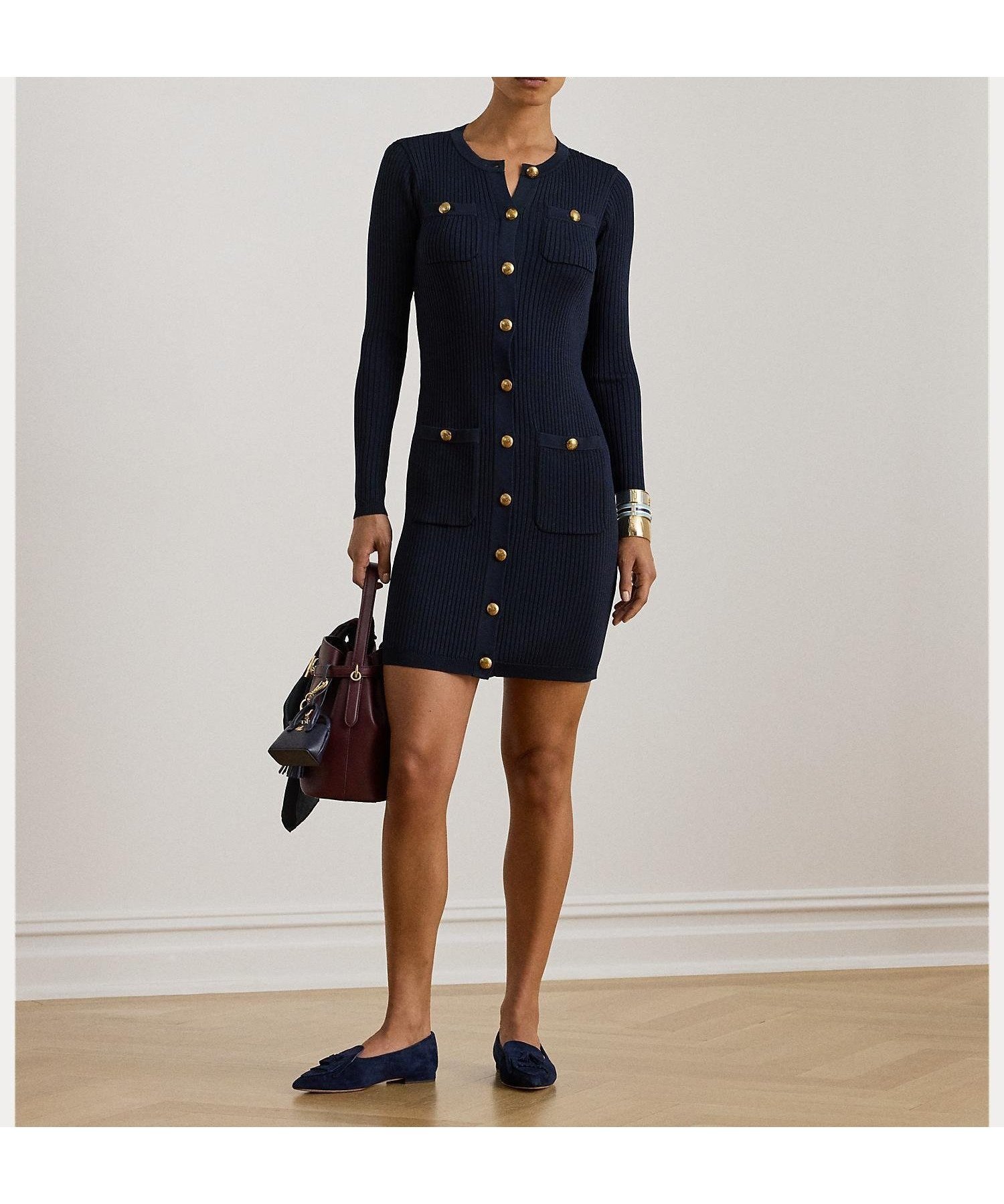 【ラルフローレン/RALPH LAUREN】のボタントリム リブニット セーター ドレス 人気、トレンドファッション・服の通販 founy(ファニー) 　ファッション　Fashion　レディースファッション　Fashion for Women　トップス・カットソー　Cut & Sew Tops　ニット　Knit Tops & Sweaters　ワンピース　Dresses　フォーマル・パーティードレス・結婚式用ドレス　Elegant & Casual Dresses　スリム　Slim, Slim Fit　セーター　Sweater, Knitwear　ドレス　Dress, One-Piece　パッチ　Patch, Appliqué　フィット　Fit, Slim Fit　フロント　Front, Front Design　ポケット　Pocket, Pocket Detail　メタル　Metal, Metal Parts　リブニット　Rib Knit, Ribbed Knit　長袖　Long Sleeve, Full Sleeve　 other-1|ID: prp329100004802549 ipo3291000000034843512
