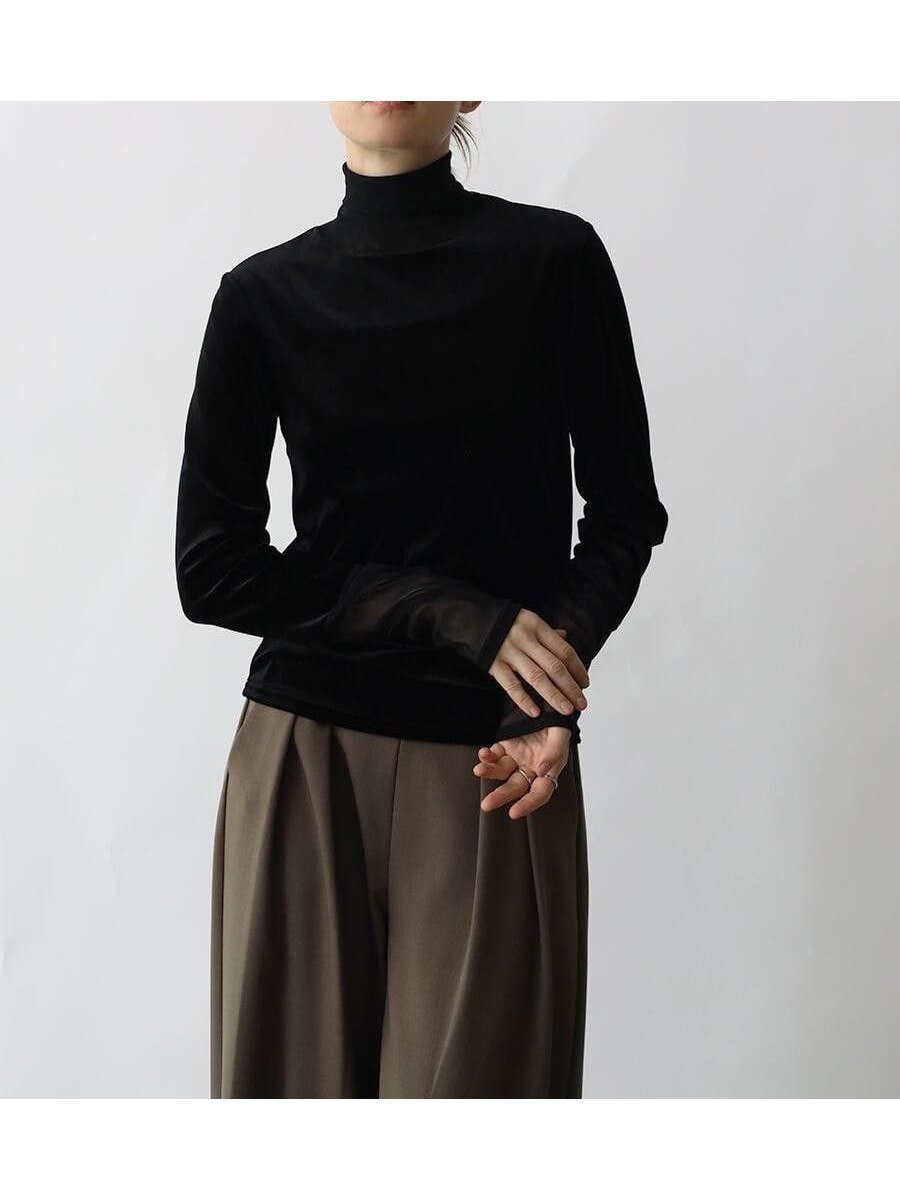 【ラシュッド/LASUD】のチュール切替タートルベロアトップス インテリア・キッズ・メンズ・レディースファッション・服の通販 founy(ファニー) 　ファッション　Fashion　レディースファッション　Fashion for Women　トップス・カットソー　Cut & Sew Tops　ベロアトップス　Velour Tops / Velvet-Look Items　クラシカル　Classical, Vintage-Inspired　切替　Switching, Contrast Panel　シアー　Sheer, See-Through　スマート　Smart, Elegant　チュール　Tulip, Tulip Motif　ドッキング　Docking, Mixed Material　ベロア　Velour, Soft Velvet　リュクス　Luxury, Elegant, High-End, Chic　A/W・秋冬　Autumn/Winter　エレガント 上品　Elegant　ブラック|ID: prp329100004802687 ipo3291000000034844937