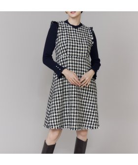 【マーリエ ル カセット/Maglie le cassetto】のVネック千鳥柄ワンピース 人気、トレンドファッション・服の通販 founy(ファニー) ファッション Fashion レディースファッション Fashion for Women ワンピース Dresses エレガント 上品 Elegant クラシック Classic, Timeless Style スマート Smart, Elegant タートルネック Turtleneck, High Neck ツイード／ツィード Choker, Choker Necklace ツイード Twill, Twill Weave フリル Frill, Ruffle ポケット Pocket, Pocket Detail |ID:prp329100004802914