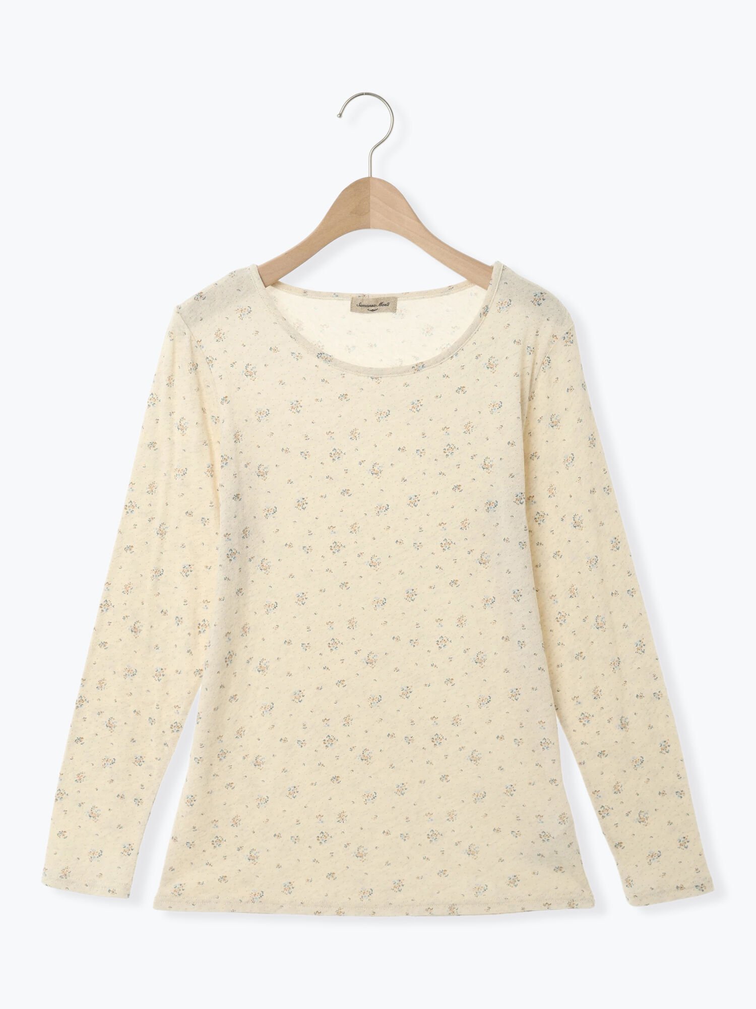 【サマンサモスモス/Samansa Mos2】の【吸湿発熱】ベア天花柄クルーネック インテリア・キッズ・メンズ・レディースファッション・服の通販 founy(ファニー) 　ファッション　Fashion　レディースファッション　Fashion for Women　おすすめ　Recommended / Our Picks　シンプル　Simple, Minimal　フィット　Fit, Slim Fit　ベージュ|ID: prp329100004803079 ipo3291000000034847863