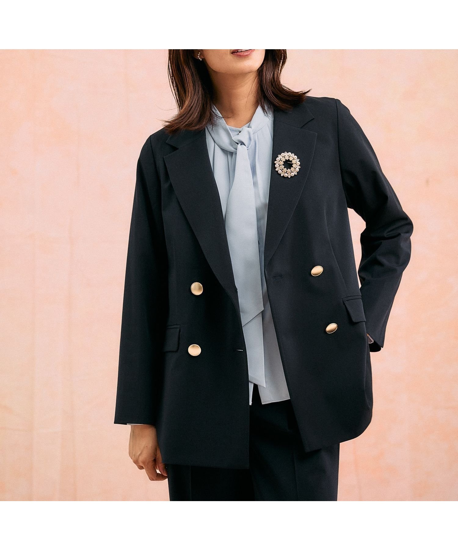 【グローバルワーク/GLOBAL WORK】のウツクシルエットダブルジャケット/581025 人気、トレンドファッション・服の通販 founy(ファニー) 　ファッション　Fashion　レディースファッション　Fashion for Women　アウター　Coat / Outerwear Collection　レディースジャケット・軽アウター　Jackets　おすすめ　Recommended / Our Picks　カーディガン　Cardigan, Knitwear　サロペット　Overalls, Salopette　ジャケット　Jacket, Outerwear　ストレッチ　Stretch, Stretchy Fabric　セットアップ　Set-Up, Coordinated Outfit　セレモニー　Ceremony　ダブル　Double, Double-Breasted　バランス　Balance, Style Balance　ワイド　Wide, Wide Fit　人気　Popular, Best Seller　 other-1|ID: prp329100004803471 ipo3291000000035808580