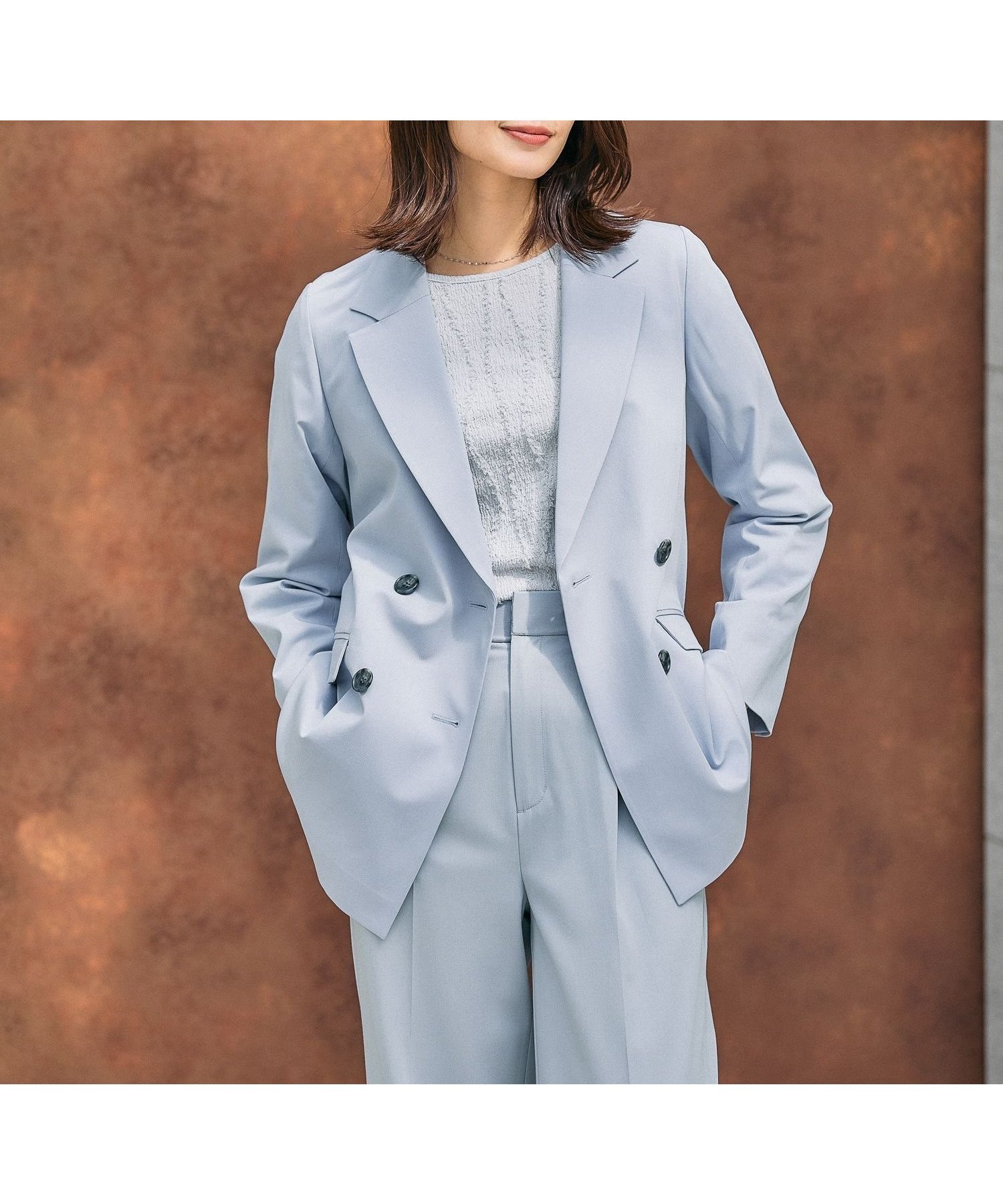 【グローバルワーク/GLOBAL WORK】のウツクシルエットダブルジャケット/581025 インテリア・キッズ・メンズ・レディースファッション・服の通販 founy(ファニー) 　ファッション　Fashion　レディースファッション　Fashion for Women　アウター　Coat / Outerwear Collection　レディースジャケット・軽アウター　Jackets　おすすめ　Recommended / Our Picks　カーディガン　Cardigan, Knitwear　サロペット　Overalls, Salopette　ジャケット　Jacket, Outerwear　ストレッチ　Stretch, Stretchy Fabric　セットアップ　Set-Up, Coordinated Outfit　セレモニー　Ceremony　ダブル　Double, Double-Breasted　バランス　Balance, Style Balance　ワイド　Wide, Wide Fit　人気　Popular, Best Seller　サックス80|ID: prp329100004803471 ipo3291000000035808598