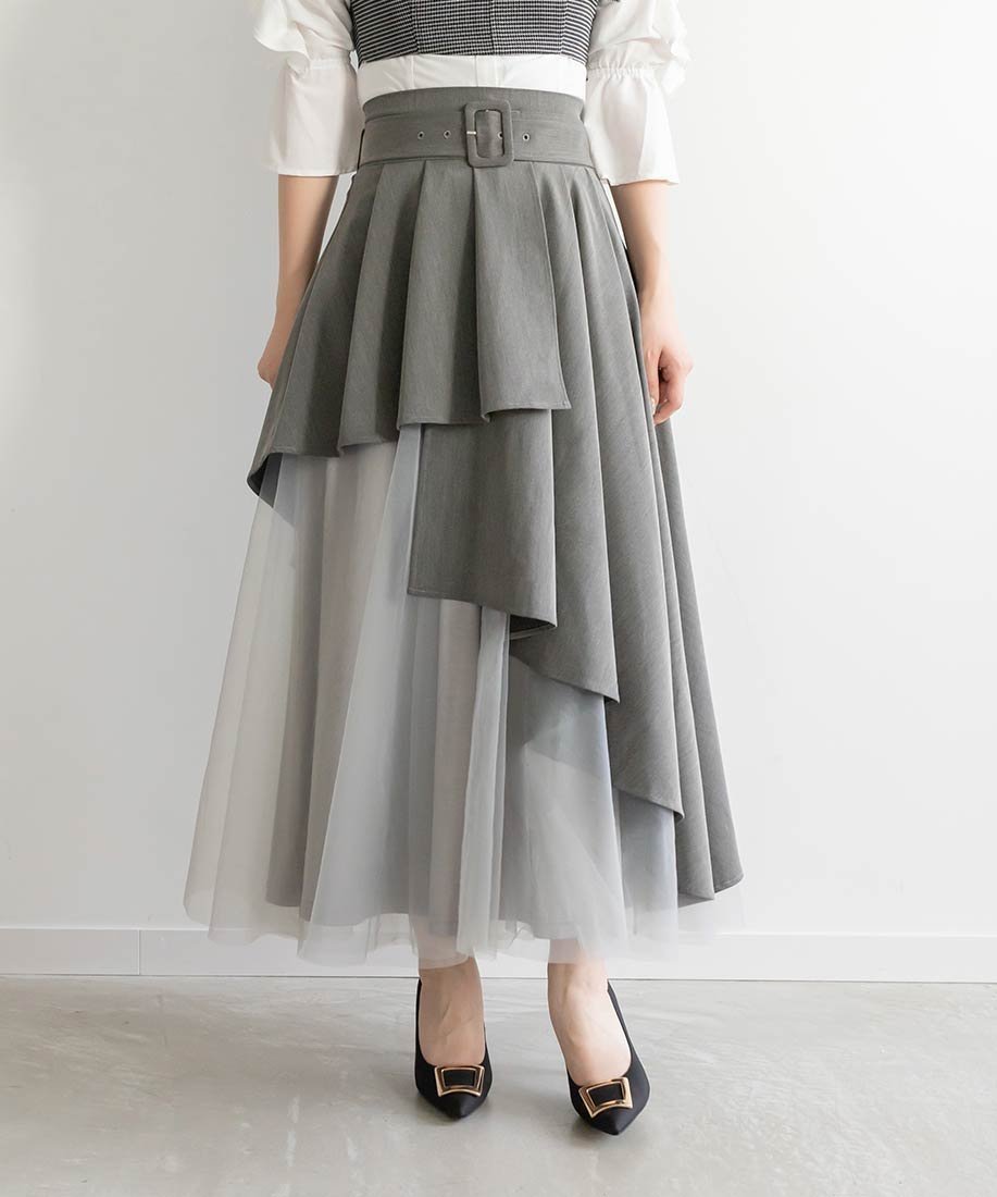 【ランダ/RANDA】のチュールドッキングフレアスカート インテリア・キッズ・メンズ・レディースファッション・服の通販 founy(ファニー) ファッション Fashion レディースファッション Fashion for Women スカート Skirts Aライン・フレアスカート A-Line & Flared Skirts アシンメトリー Asymmetrical Style コンパクト Compact, Small Size チュール Tulip, Tulip Motif ドッキング Docking, Mixed Material フェミニン Feminine, Girly GRAY|ID: prp329100004803651 ipo3291000000034851763