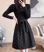 【ミニミニストア/miniministore】のリボン柄フレアワンピース ウエストマーク ブラック|ID: prp329100004803759 ipo3291000000035098020