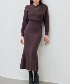 【セゾンドパピヨン/SAISON DE PAPILLON】のドッキングカシュクールマーメイドニットワンピース 人気、トレンドファッション・服の通販 founy(ファニー) ファッション Fashion レディースファッション Fashion for Women ワンピース Dresses ニットワンピース Knit Dresses カシュクール Wrap Design シェイプ Shape, Slim Fit スタンド Stand Collar, Upright Stand ドッキング Docking, Mixed Material フィット Fit, Slim Fit マーメイド Mermaid, Fishtail Silhouette |ID:prp329100004803802