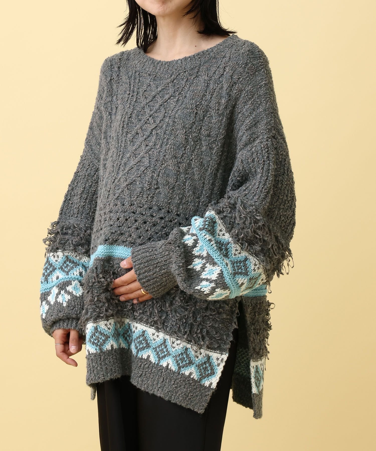 【レプシィム ローリーズファーム/LEPSIM LOWRYS FARM】の【産前・産後対応】マタニティ/ケーブルフリンジニット インテリア・キッズ・メンズ・レディースファッション・服の通販 founy(ファニー) ファッション Fashion キッズファッション Fashion for Kids スリット Slit, Slit Detail トレンド Trend, Trending Now フリンジ Fringe, Tassel グレー19|ID: prp329100004804043 ipo3291000000034854897