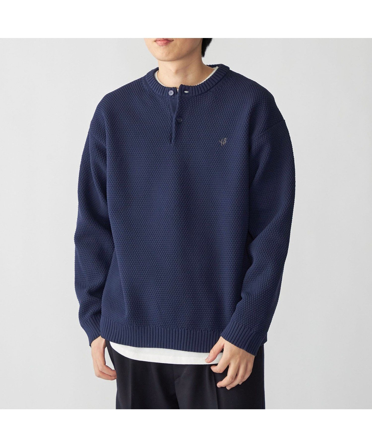 【シップス/SHIPS / MEN】の【WEB限定】SHIPS ヘンリーネック レイヤード ニット インテリア・キッズ・メンズ・レディースファッション・服の通販 founy(ファニー) 　ファッション　Fashion　メンズファッション　Fashion for Men　インナー　Innerwear　シンプル　Simple, Minimal　トレンド　Trend, Trending Now　バランス　Balance, Style Balance　パターン　Pattern, Design Print　ラウンド　Round, Round Neck　リラックス　Relax, Relaxed Fit　ネイビー|ID: prp329100004804332 ipo3291000000034857265
