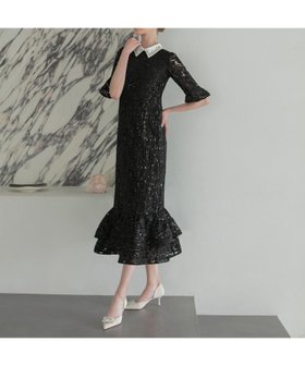 【レジャ/Leja】のLeja-ビジューカラーフラワーフリルマーメイドワンピースドレス 人気、トレンドファッション・服の通販 founy(ファニー) ファッション Fashion レディースファッション Fashion for Women ワンピース Dresses フォーマル・パーティードレス・結婚式用ドレス Elegant & Casual Dresses クラシカル Classical, Vintage-Inspired スリーブ Sleeve, Long Sleeve / Short Sleeve ビジュー Bijou, Jewel-like Accent フィット Fit, Slim Fit フォーマル Formal, Dressy フレア Flare, Flared マーメイド Mermaid, Fishtail Silhouette レース Lace, Lace Fabric エレガント 上品 Elegant |ID:prp329100004804665