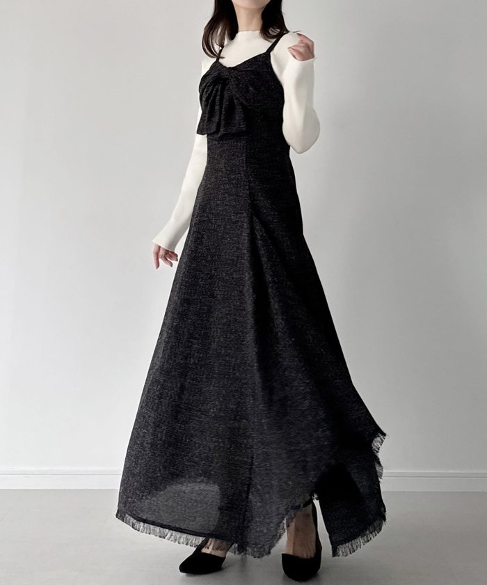 【ジュノア/JUNOAH】のmipiarl 薄手ツイードフロントリボンラッフルキャミワンピース インテリア・キッズ・メンズ・レディースファッション・服の通販 founy(ファニー) https://founy.com/ ファッション Fashion レディースファッション Fashion for Women ワンピース Dresses キャミソールワンピース Camisole Dresses |ID: prp329100004804728 ipo3291000000034917288