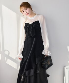 【ナイスクラップ/NICE CLAUP】の【Occasion Collection】ベロアリボン異素材ワンピース 人気、トレンドファッション・服の通販 founy(ファニー) ファッション Fashion レディースファッション Fashion for Women ワンピース Dresses おすすめ Recommended / Our Picks コンパクト Compact, Small Size シアー Sheer, See-Through ショート Short, Short Length バランス Balance, Style Balance フロント Front, Front Design ベロア Velour, Soft Velvet リボン Ribbon, Bow ロング Long, Long-Length エレガント 上品 Elegant |ID:prp329100004804814