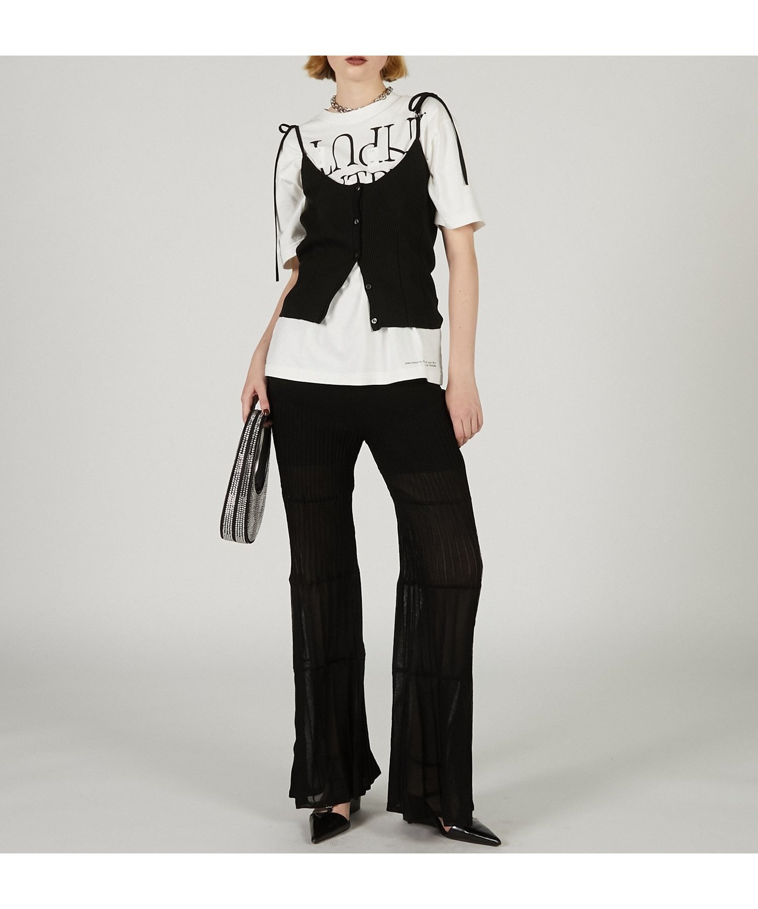 【プランク プロジェクト/PRANK PROJECT】のマルチウェイレイヤードニットパンツ インテリア・キッズ・メンズ・レディースファッション・服の通販 founy(ファニー) 　ファッション　Fashion　レディースファッション　Fashion for Women　パンツ　Pants & Trousers　インナー　Innerwear　キャミソール　Camisole, Spaghetti Strap Top　フィット　Fit, Slim Fit　ラップ　Wrap, Wrap Design　BLK|ID: prp329100004805229 ipo3291000000034867759