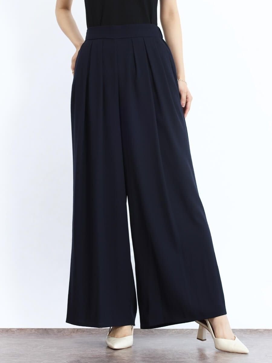 【ヴァン/Vin】のジョーゼットドレープワイドパンツ インテリア・キッズ・メンズ・レディースファッション・服の通販 founy(ファニー) 　ファッション　Fashion　レディースファッション　Fashion for Women　パンツ　Pants & Trousers　セットアップ　Set-Up, Coordinated Outfit　ドレープ　Drape, Draping Fabric　フラット　Flat, Flat Shoes　フロント　Front, Front Design　ベーシック　Basic, Essential　リラックス　Relax, Relaxed Fit　ロング　Long, Long-Length　ワイド　Wide, Wide Fit　エレガント 上品　Elegant　ダークネイビー|ID: prp329100004805318 ipo3291000000034868348