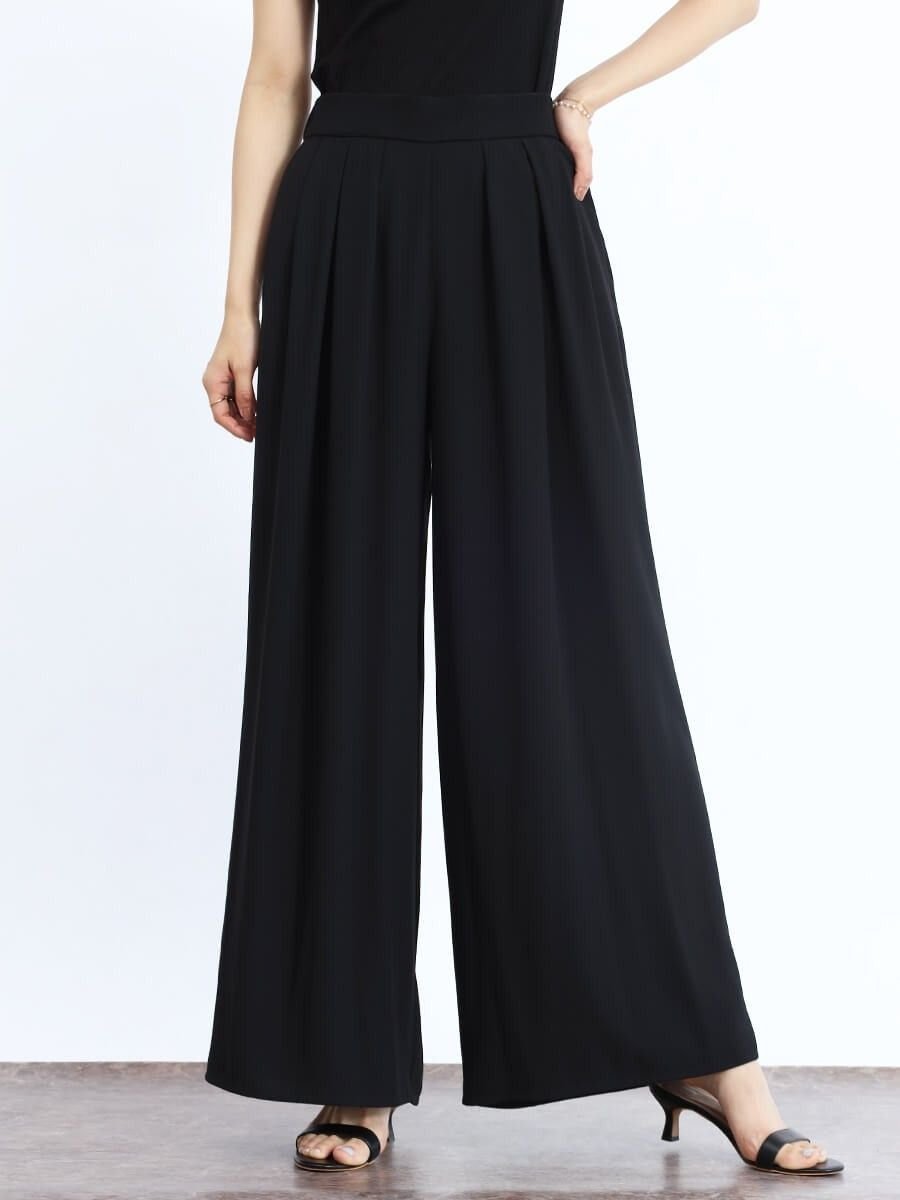 【ヴァン/Vin】のジョーゼットドレープワイドパンツ インテリア・キッズ・メンズ・レディースファッション・服の通販 founy(ファニー) 　ファッション　Fashion　レディースファッション　Fashion for Women　パンツ　Pants & Trousers　セットアップ　Set-Up, Coordinated Outfit　ドレープ　Drape, Draping Fabric　フラット　Flat, Flat Shoes　フロント　Front, Front Design　ベーシック　Basic, Essential　リラックス　Relax, Relaxed Fit　ロング　Long, Long-Length　ワイド　Wide, Wide Fit　エレガント 上品　Elegant　ブラック|ID: prp329100004805318 ipo3291000000034868351