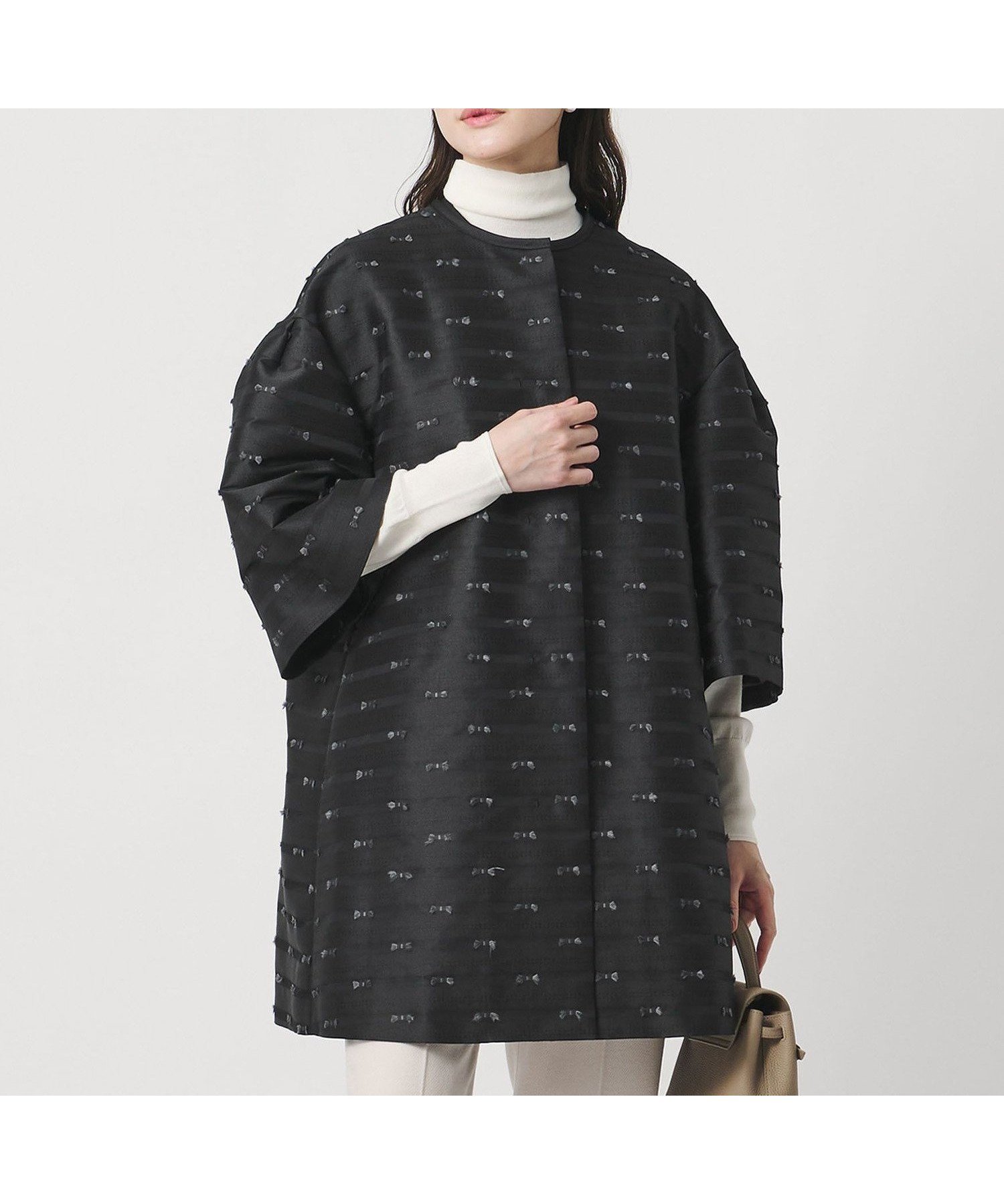 【ユナイテッドアローズ/UNITED ARROWS】のリボン カットジャガード コート インテリア・キッズ・メンズ・レディースファッション・服の通販 founy(ファニー) 　ファッション　Fashion　レディースファッション　Fashion for Women　アウター　Coat / Outerwear Collection　コート・ロングコート・ピーコート　Long Coats, Peacoats & More　インナー　Innerwear　カットジャガード　Cut Jacquard　セットアップ　Set-Up, Coordinated Outfit　ドット　Polka Dot, Dot Pattern　パイピング　Piping, Trim Design　フォルム　Silhouette, Form　フロント　Front, Front Design　ベスト　Vest, Waistcoat　メタル　Metal, Metal Parts　リボン　Ribbon, Bow　おすすめ　Recommended / Our Picks　BLACK|ID: prp329100004805478 ipo3291000000034869744