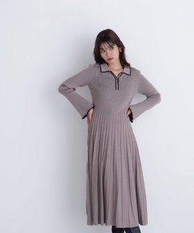 【ナチュラル ビューティー ベーシック/NATURAL BEAUTY BASIC】のスキッパーバイカラーニットワンピース 人気、トレンドファッション・服の通販 founy(ファニー) ファッション Fashion レディースファッション Fashion for Women ワンピース Dresses ニットワンピース Knit Dresses シェイプ Shape, Slim Fit スキッパー Skipper, Open Collar スリーブ Sleeve, Long Sleeve / Short Sleeve フレア Flare, Flared プリーツ Pleats, Pleated |ID:prp329100004805485