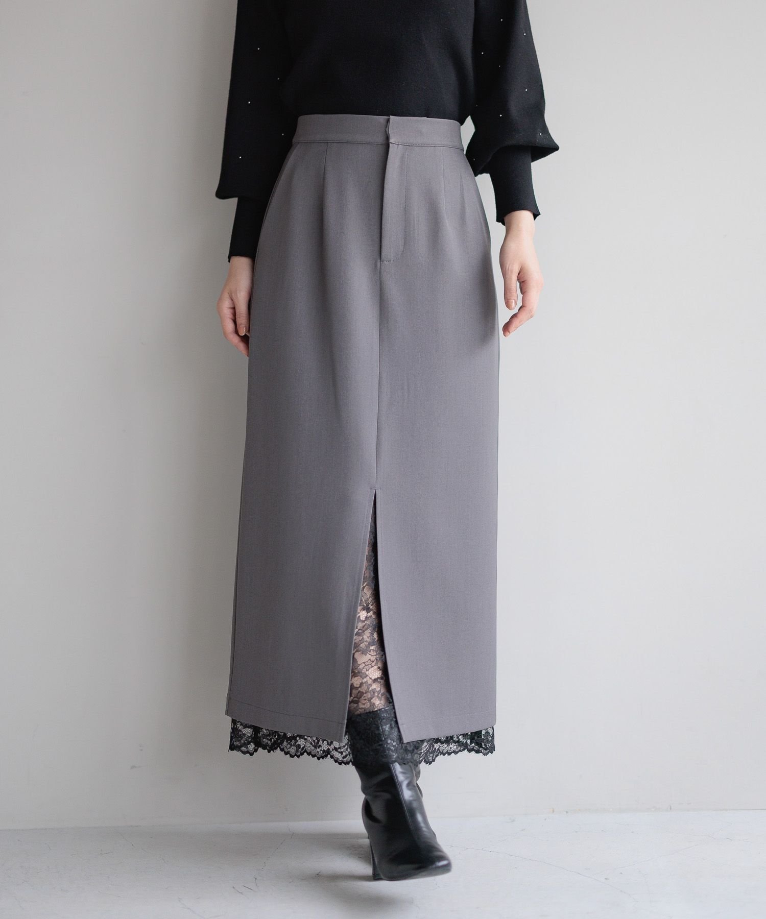 【アンデミュウ/Andemiu】のレースカサネIラインスカート インテリア・キッズ・メンズ・レディースファッション・服の通販 founy(ファニー) ファッション Fashion レディースファッション Fashion for Women スカート Skirts シンプル Simple, Minimal スリット Slit, Slit Detail フェミニン Feminine, Girly ポケット Pocket, Pocket Detail レース Lace, Lace Fabric チャコールNEW|ID: prp329100004805505 ipo3291000000034869996